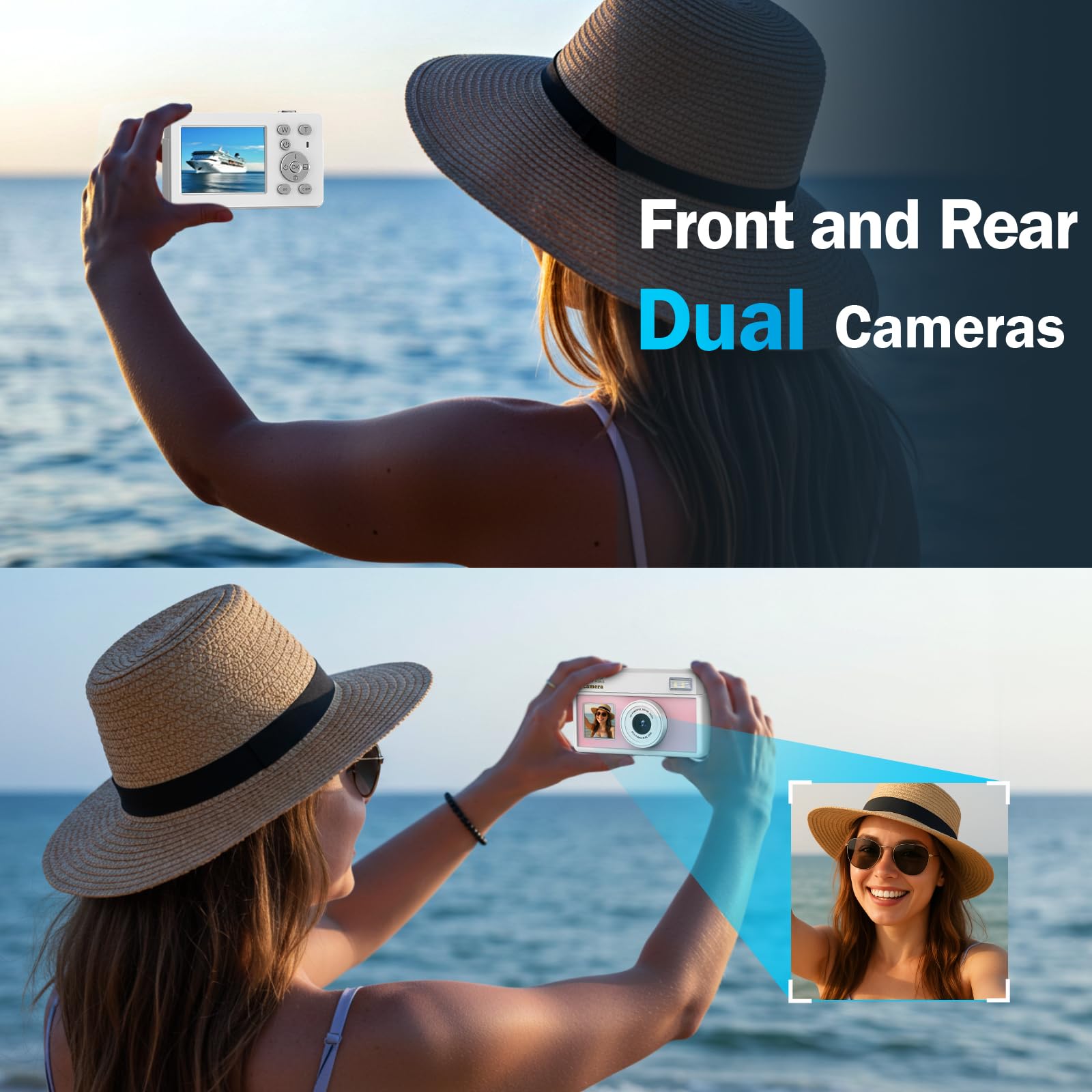 Cámara Digital, Cámara Compacta Digital 4K de 64 MP, Tarjeta de 32 GB, Antivibración, Zoom de 18 Aumentos, Cámara para Vlogs para Adolescentes y Adultos Principiantes (Rosa Blanco)