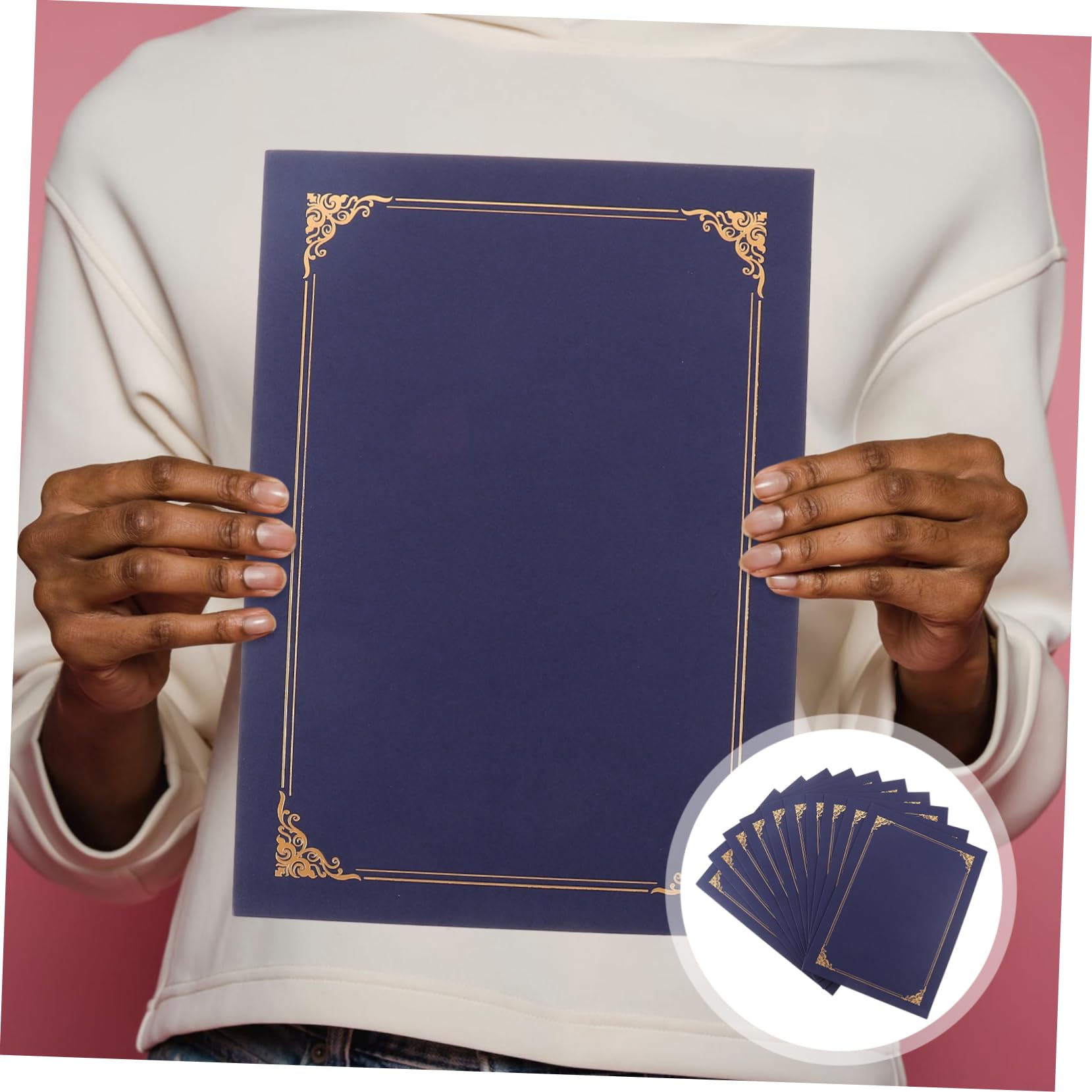HOMSFOU Couverture De Certificat Bleue Lot De 10 En Papier Finition Dorée, Protection Horizontale Et Verticale Pour Diplômes Et Documents, Utilisation Bureau Et Domicile