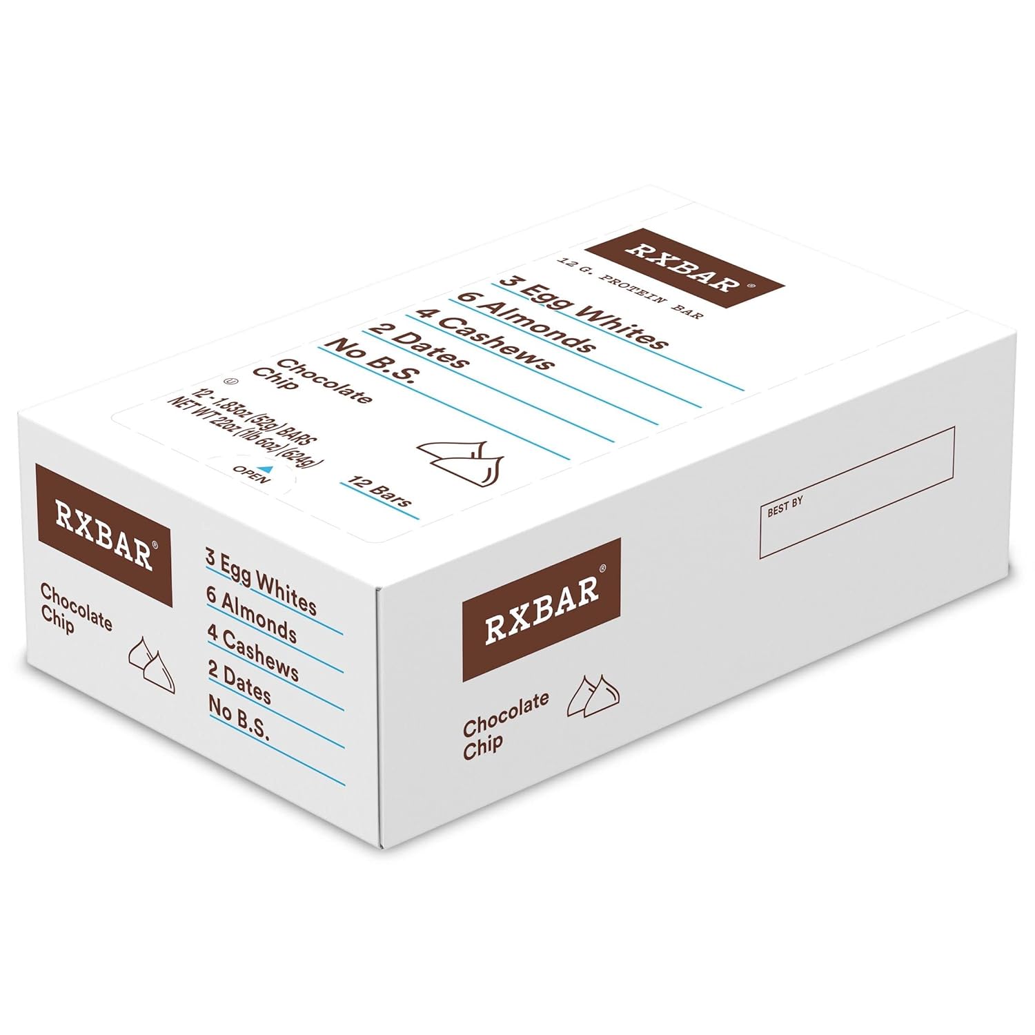 RXBAR Protein Bars, Protein Snack, Snack Bars, Chocolate Chip, 22oz Box (12 Count)