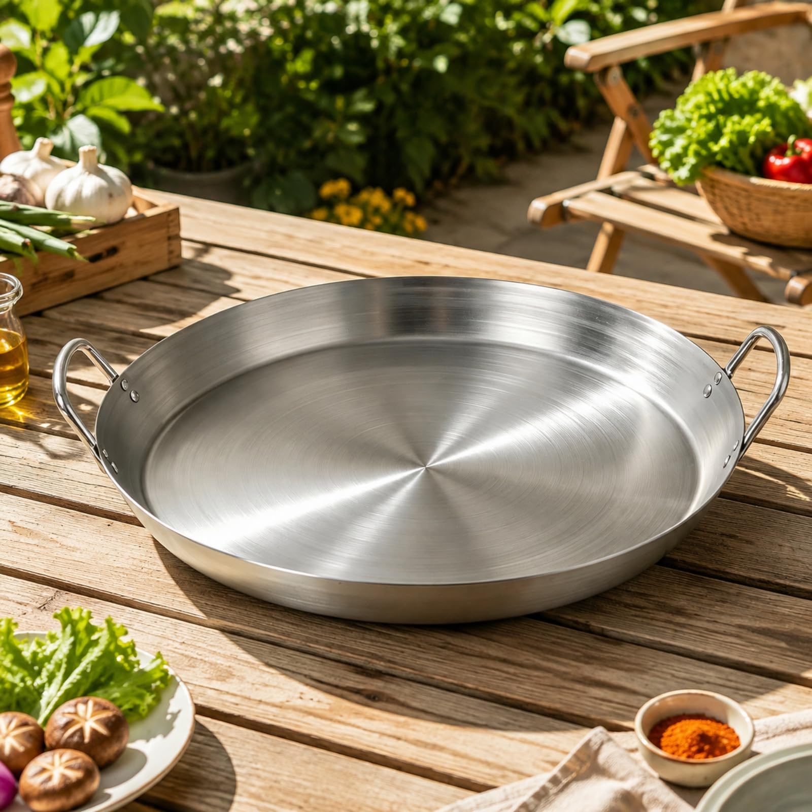 Poêle Ronde En Acier Multifonctionnelle Poêle à Frire Poignées Passe Au Fr Usteile Cuisine pr Repas Familiaux, 45CM