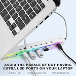 Laptop Stand with USB、Type C and RGB Lights, Aluminum Adjustable Foldable Laptop Stand for Desk, Ergonomic Portable Laptop Riser Holder Compatible with Laptops and iPad 10-15.6", Silver