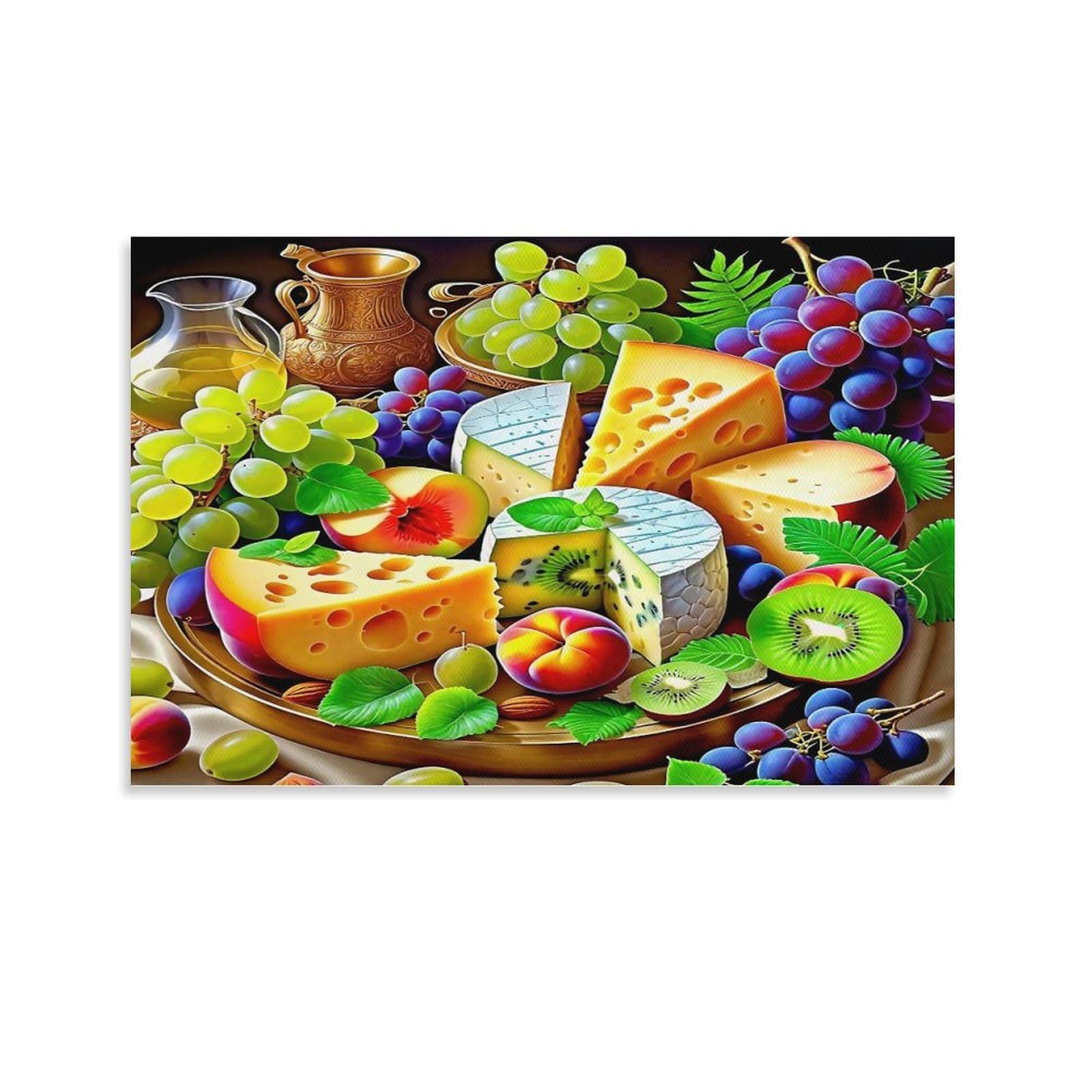 CPLVKWRQJ Abundant Fruit Basket Resting 1 Piece Cheese And Fruit Platter Canvas Print - Office Wall Art Fade Resistant Wall Focal Art Statement Piece 20x30inch(50x75cm)