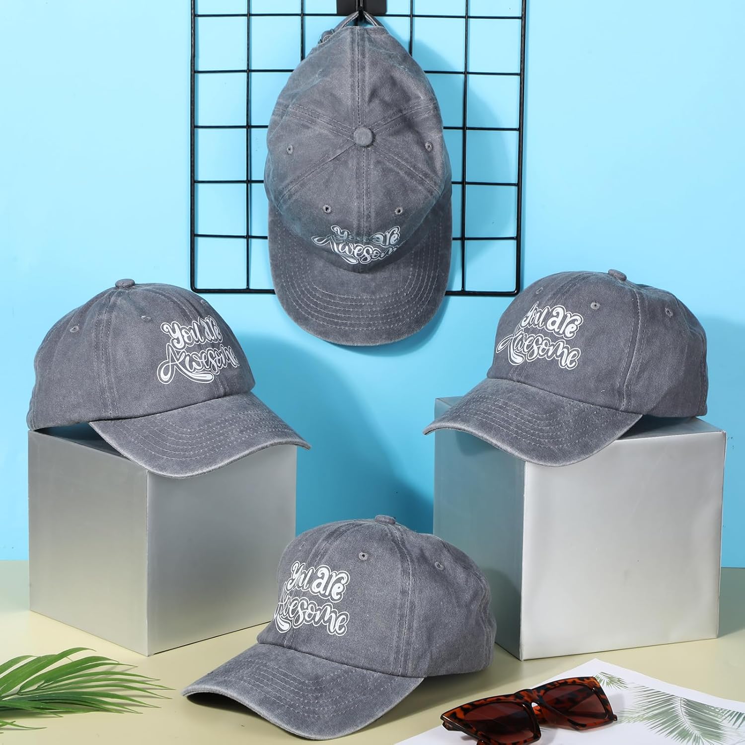 Chicingyou 12 Pcs Christmas Employee Appreciation Gift Bulk You're Awesome Baseball Cap for Men Women Adjustable Baseball Hat Vintage Washed for Team Staff Coworker Party Favors Supplies Grey
