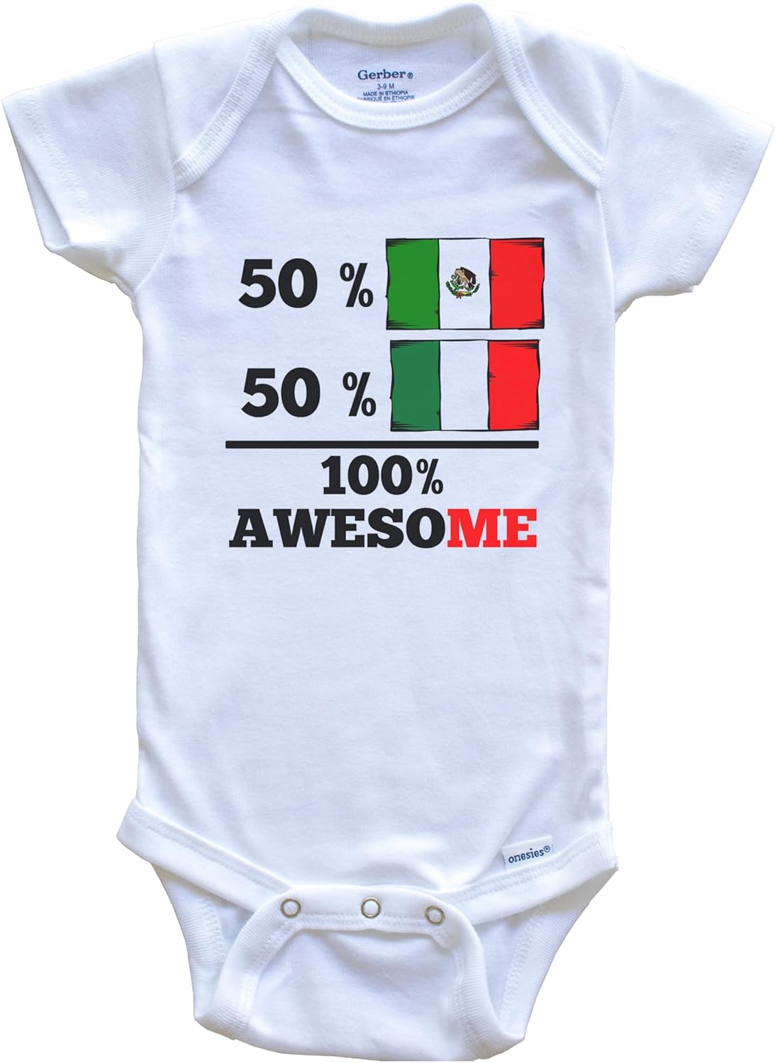 50% Mexican 50% Italian 100% Awesome Mexico Italy Flags One Piece Baby Bodysuit