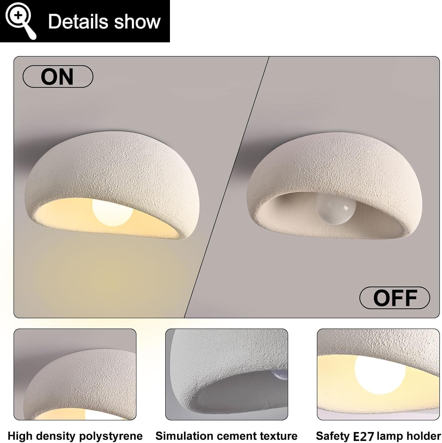 15.7inch Modern Simple Ceiling Light Fixture Flush Mount Ceiling Lights Polyethylene Lampshade Imitation Cement Wabi-sabi Japanese Style Decoration Lighting For Bedroom Living Room Kitchen Island