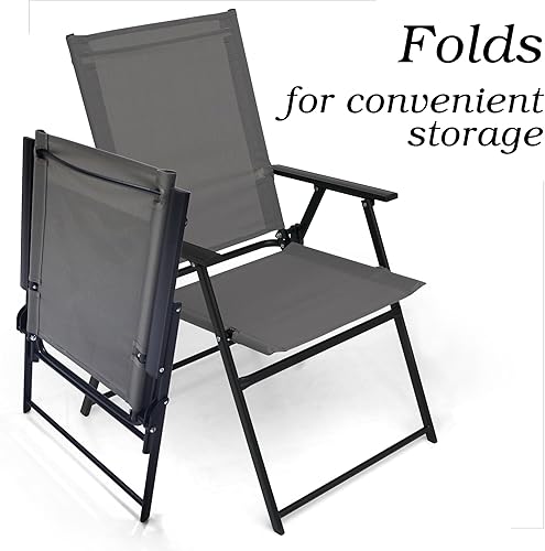 Miniatura 5 de Sillas plegables para patio, sillas de comedor portátiles al aire libre para césped, jardín y porche, juego de 2, color gris