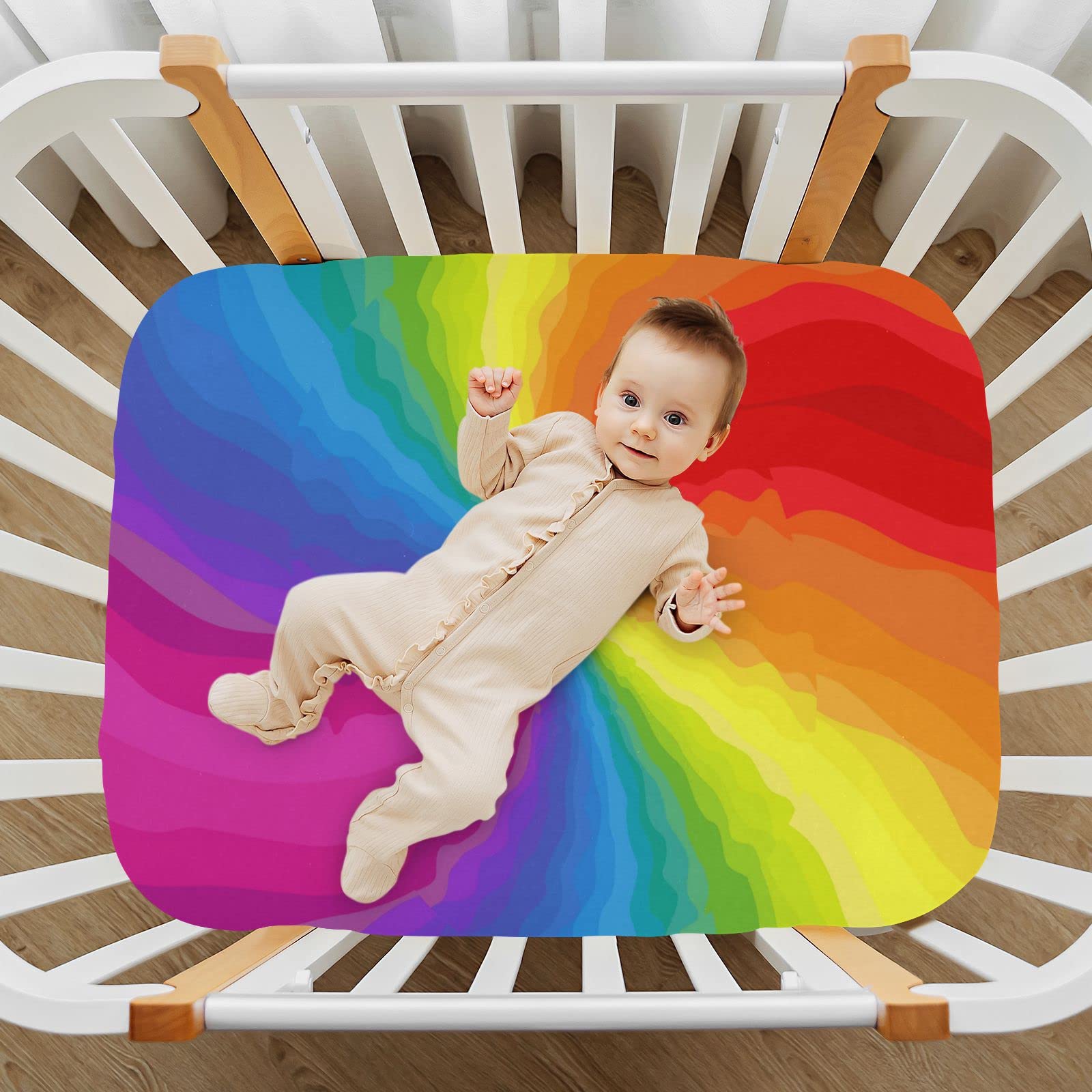 Kinderbett Spannbettlaken Bunt Abstrakt Regenbogen Weich Atmungsaktiv Pflegeleicht Spannbetttuch für Babybett & Kinderbetten