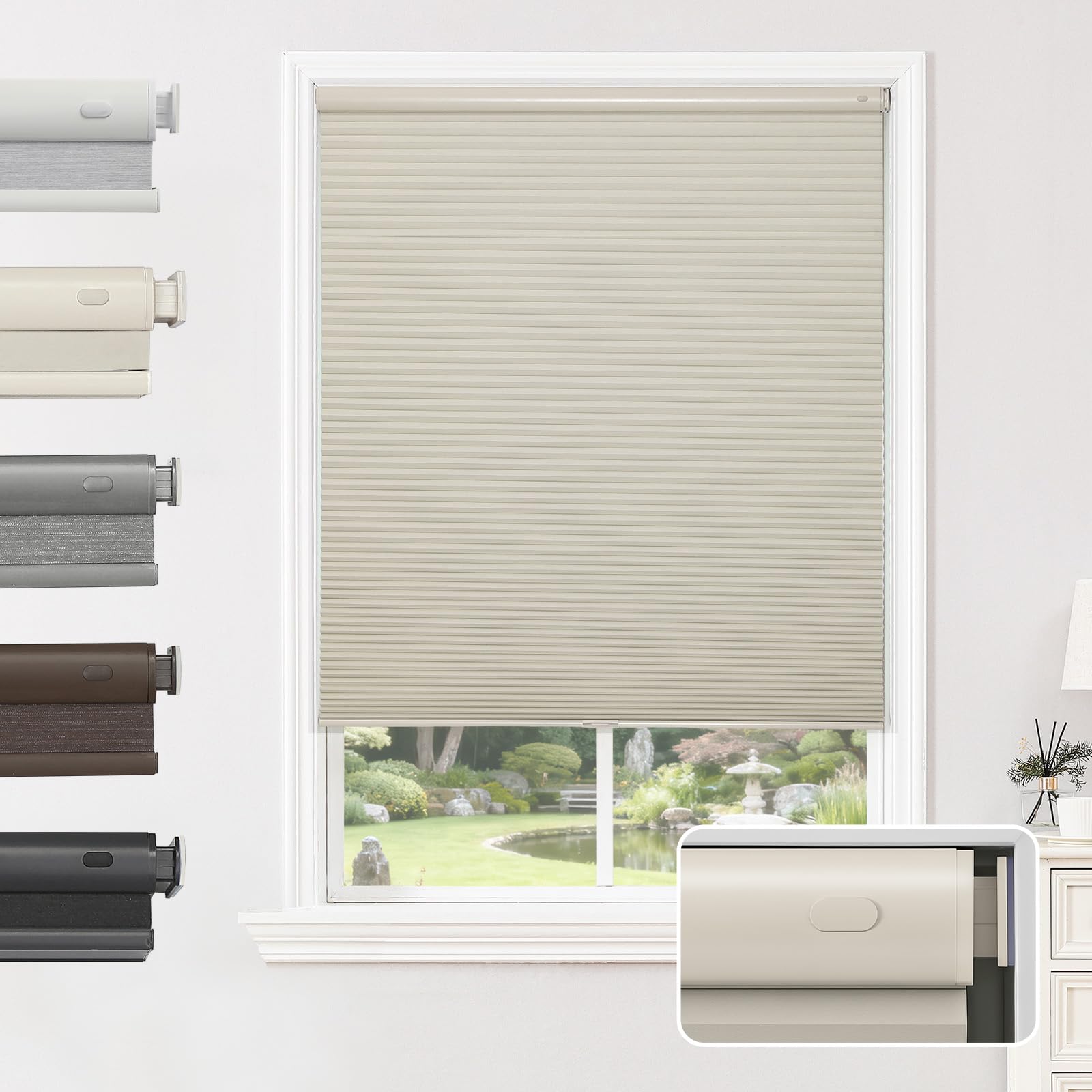 Joydeco No Tools Abat-jour cellulaire occultant sans perçage, beige, 58,4 x 162,6 cm (l x H)