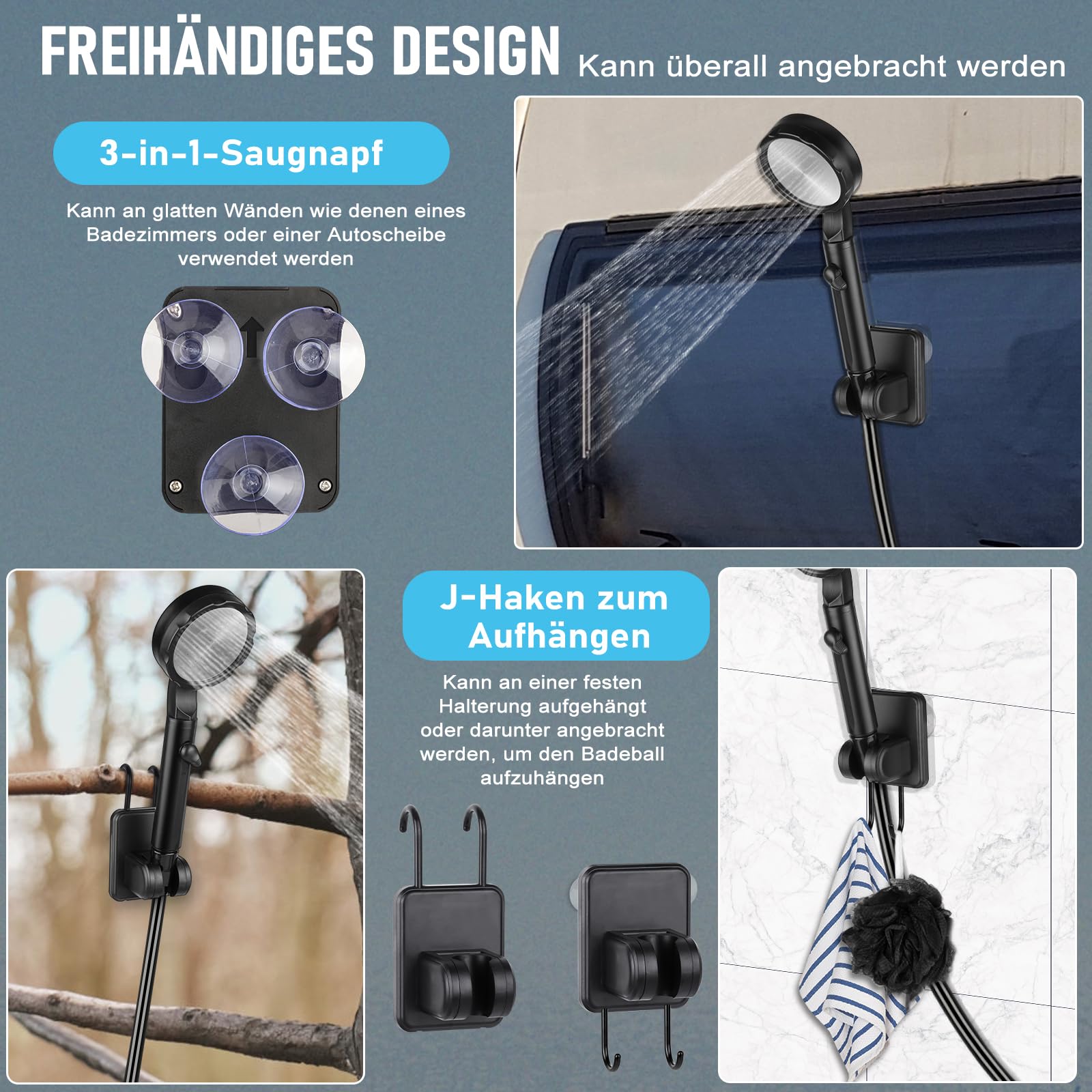 Campingdusche mit Pumpe, Campingdusche Tragbare wiederaufladbarem 10000mAh, intelligenter Digitalanzeige, Camping Dusche mit Duschkopf und Schlauch, für Garten Reisen Haustierwäsch Autowäsche