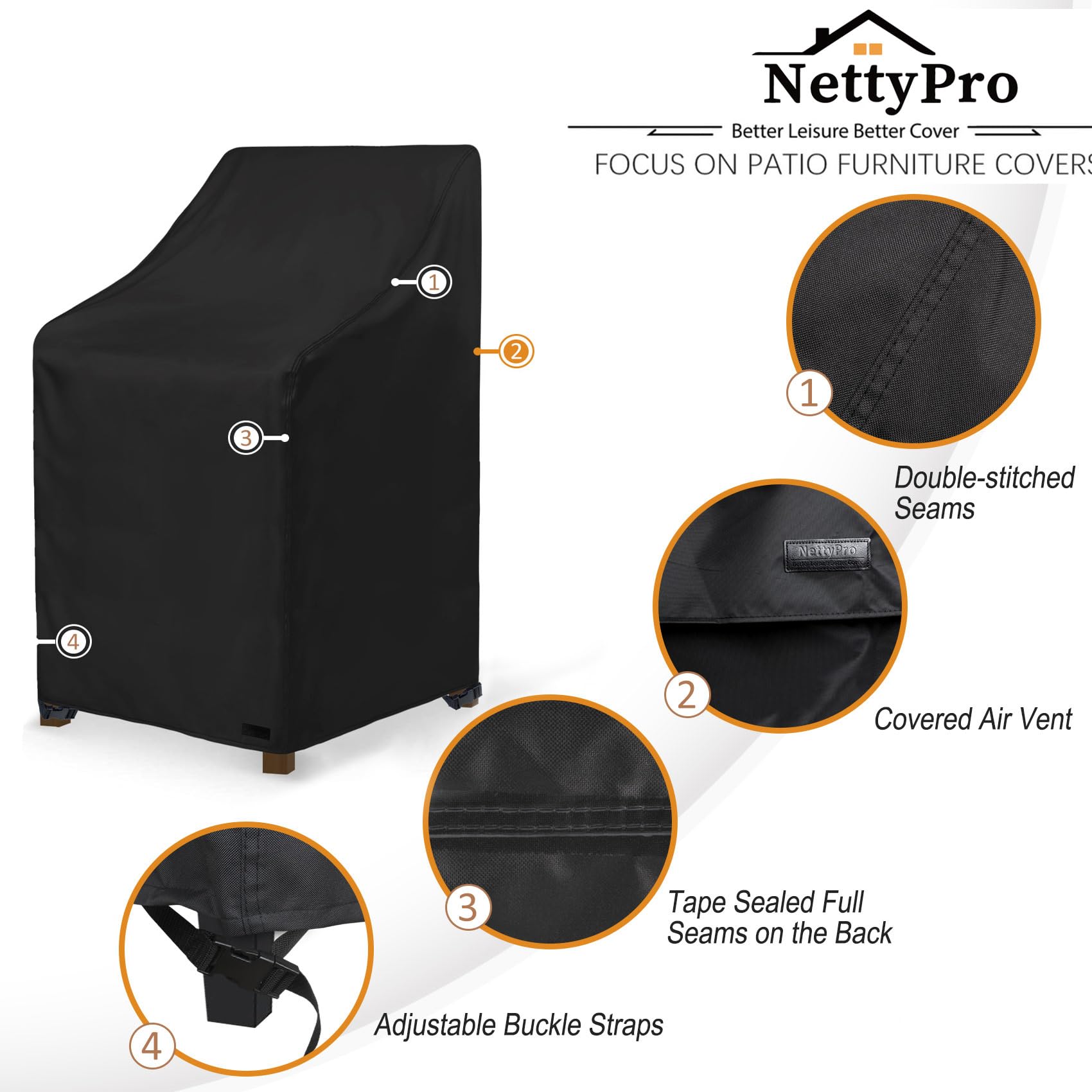 NettyPro Housses De Chaise De Patio Empilables Imperméables