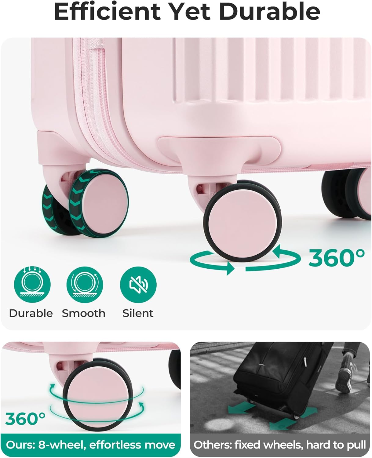 BAGSMART Carry On Luggage 22x14x9 Airline Approved with Spinner Wheels,100% PC Hardside Expandable Luggage with TSA Lock for Trips, 20 Inch Rolling Suitcases for Men Women,Pink - Image 5