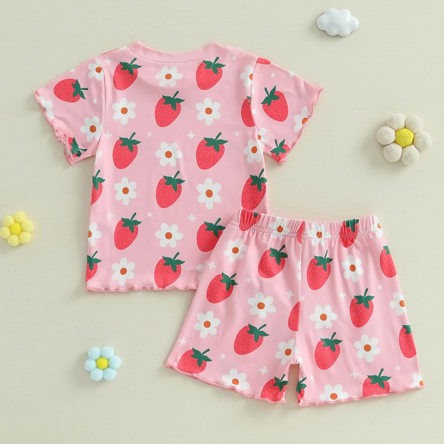 fhutpw Toddler Baby Girls Summer Clothes Floral Crewneck Short Sleeve T-Shirts Tops Ruffle Shorts Cute Outfits Set 6M-4T - Image 3