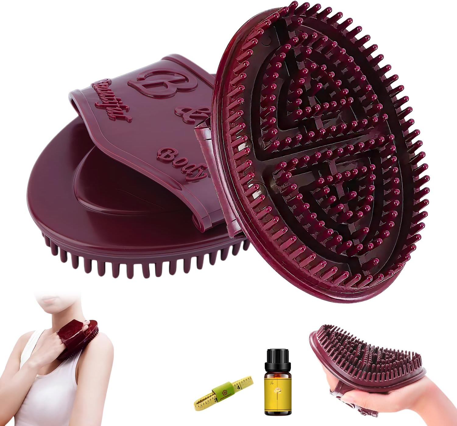 2Pcs Meridian Massage Brush, Handheld Massage Brush for Belly, Beauty Professional Full Body Relaxation Massager Brushs Tools, Full Body SPA Meridian Pressure Brushes with Essential Oils (Brown)