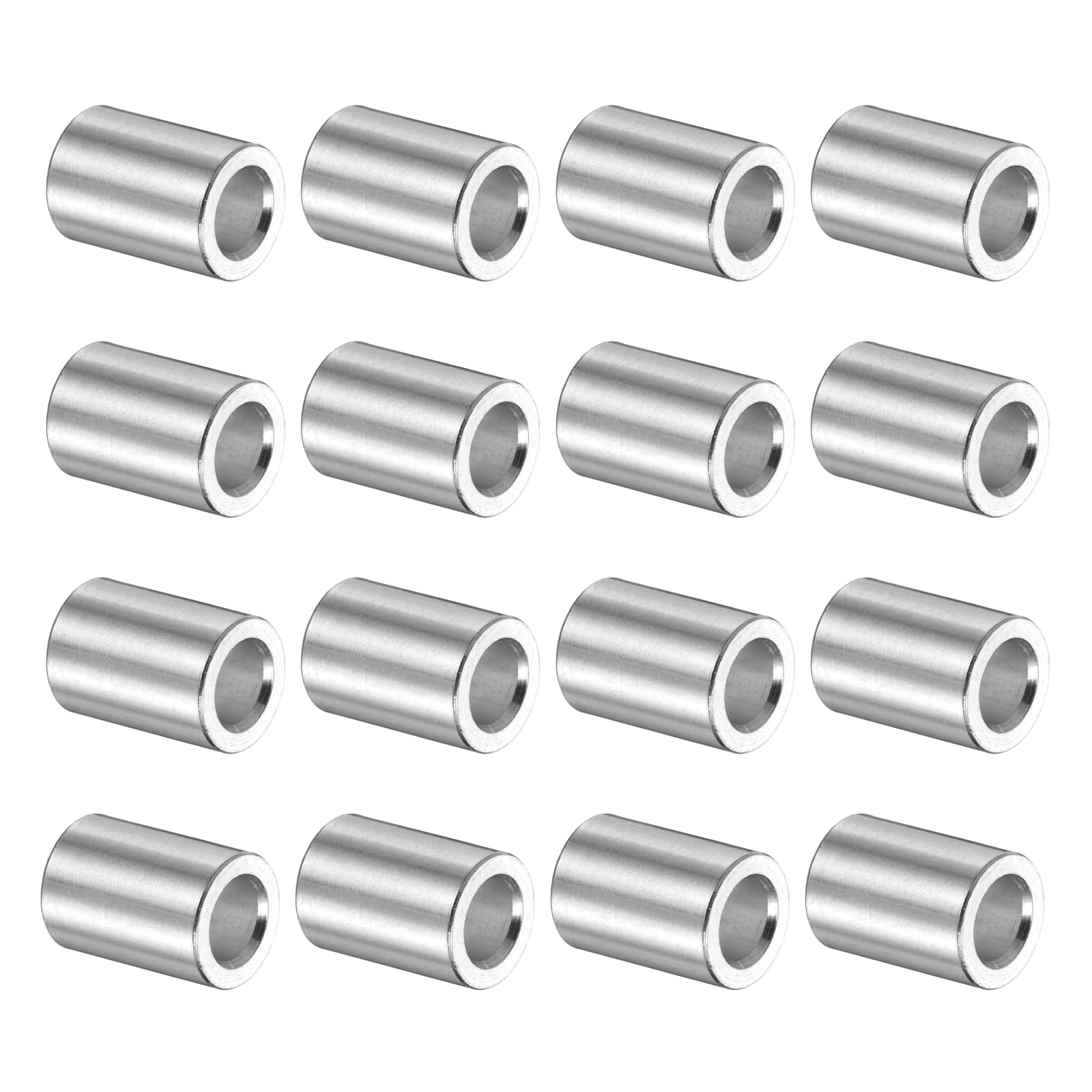 uxcell Lot de 16 entretoises en aluminium de 4,1 x 7 x 10 mm, finition unie, entretoises rondes en métal non filetées pour vis, boulons et tiges M4, argent