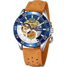 FORSINING Open Heart Skeleton Watch,Luxury Self Winding Mechanical Leather Watches for Men,Night Glow Watch,Round Wristwatch,Visible Transparent Watches