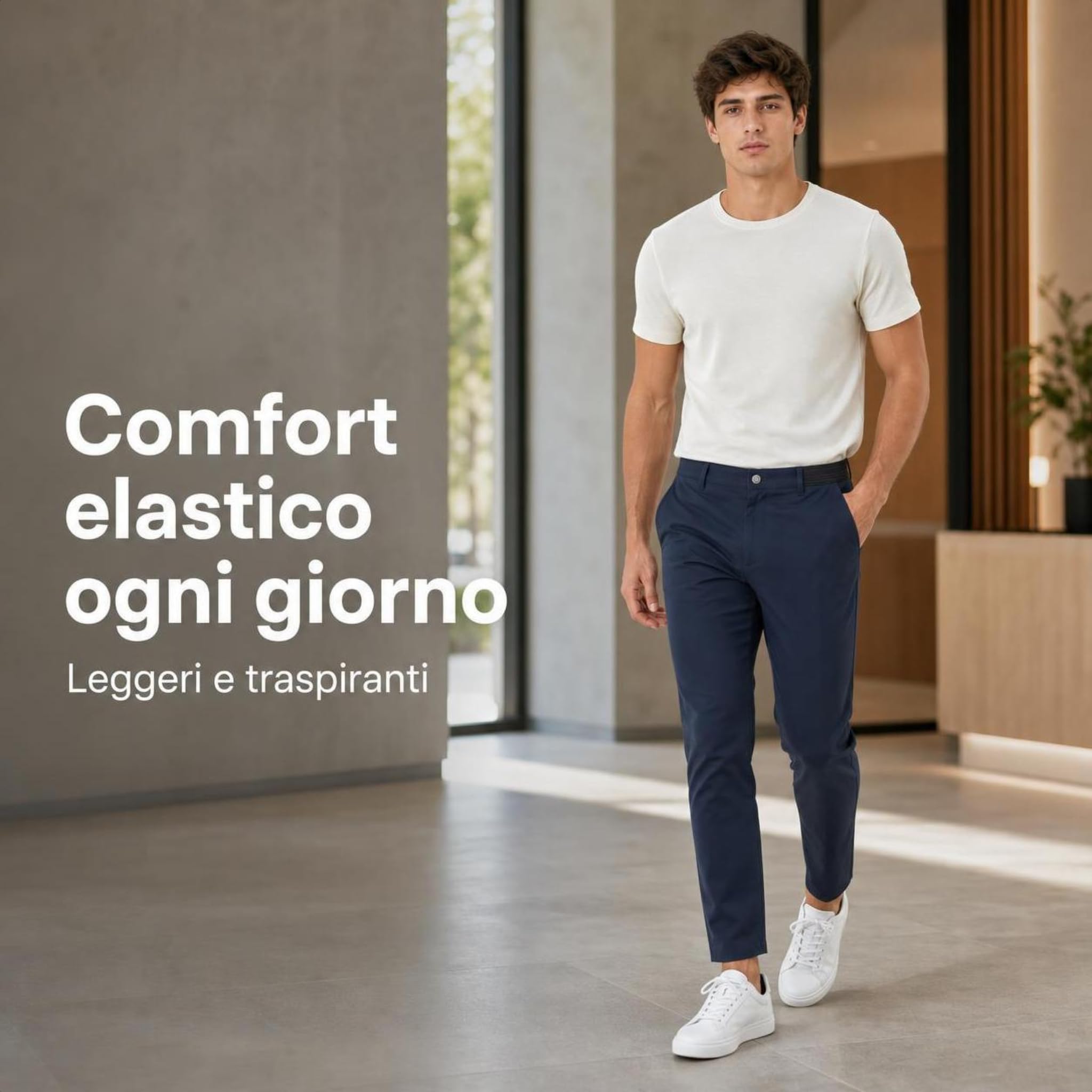 Bellutia Pantalone Elasticizzato MorphoFit Uomo Traspirante e Leggero, Tessuto Stretch con Finitura Pratica e Asciugatura Rapida per Ufficio, Pendolarismo, Viaggi e Giornate Lunghe