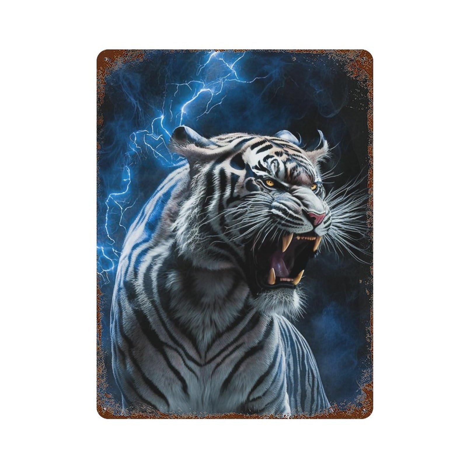 Electric Tiger Roar Wall Art Print Retro Metal Sign 15.7"x11.8", for Bistro, Counter And Cafe Decor, Rustic Home Decor