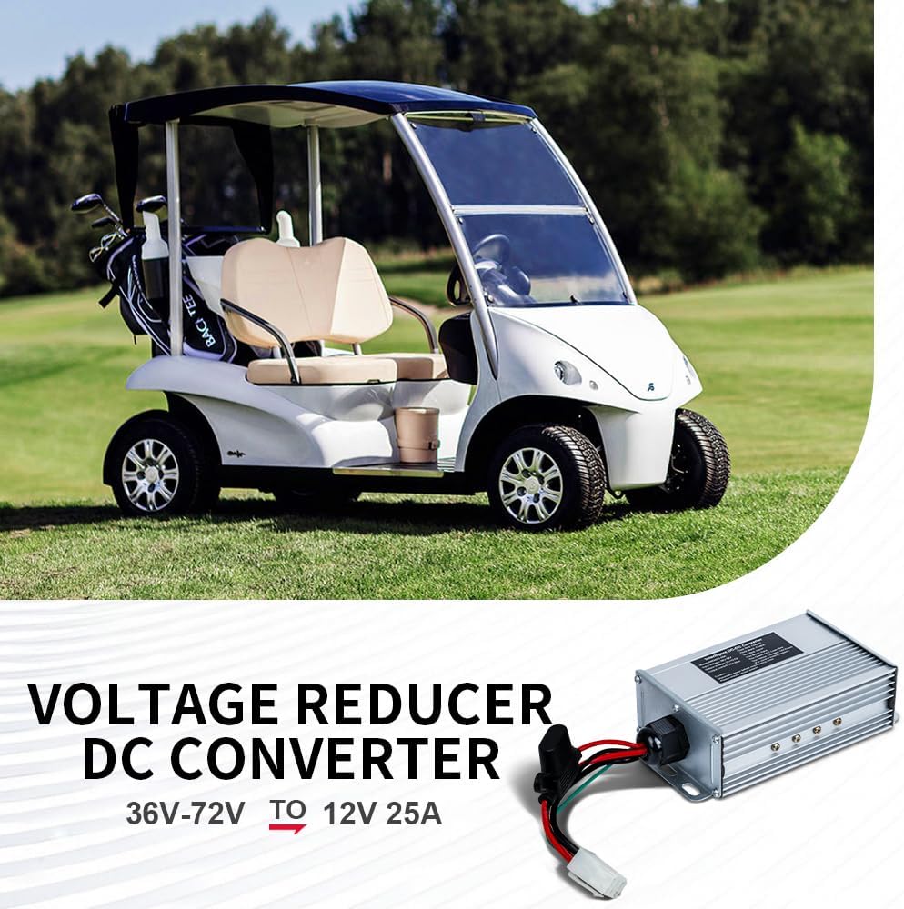 DC-DC 72V 60V 56V 48V 36V Step Down to 12V Converter Golf Cart Voltage Reducer Regulator 25A 300W Transformer with Fuse for Scotters Electric Motorcycles Club Cars (with Constant 12V Power)