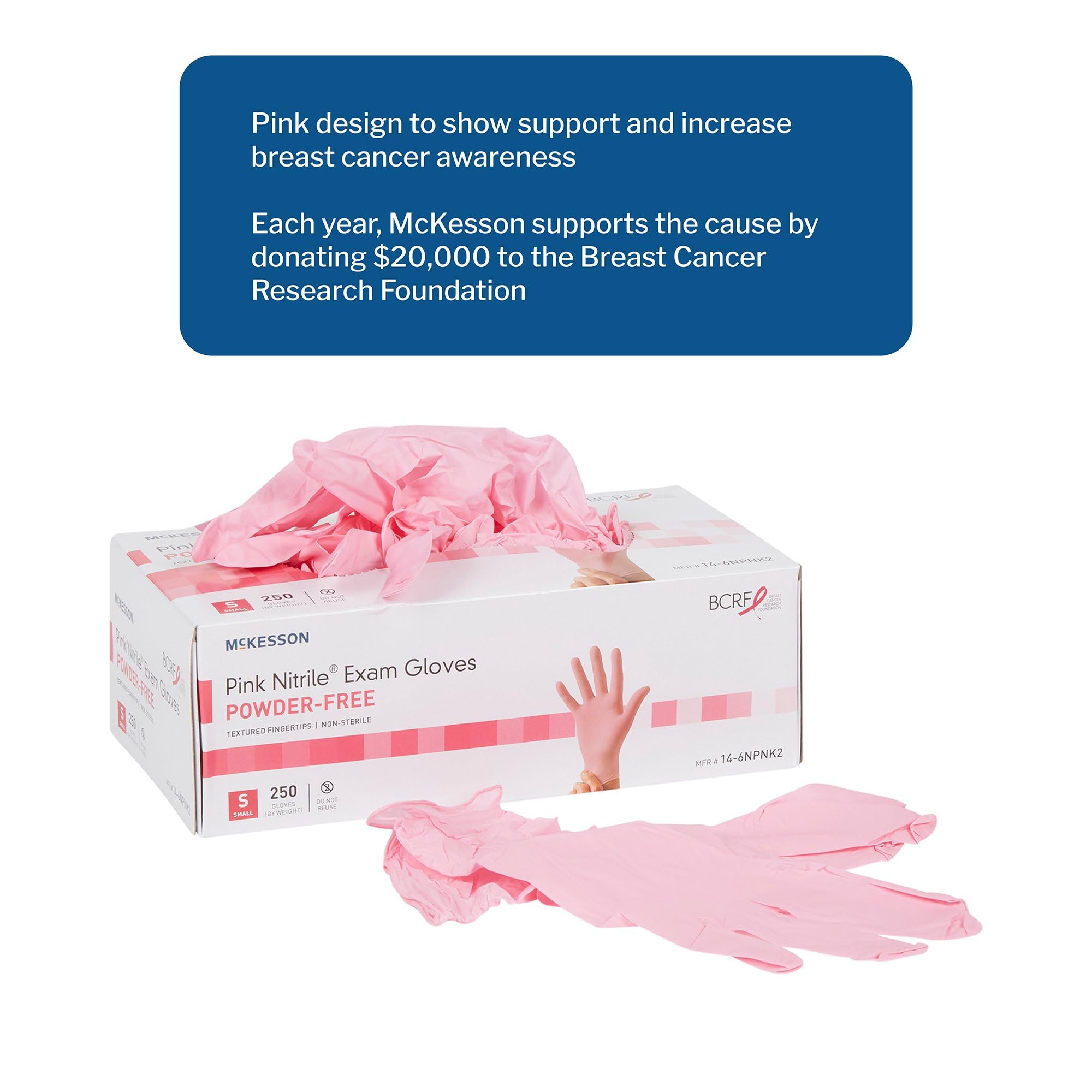 McKesson Guantes de examen de nitrilo rosa, sin polvo, sin látex, ambidiestros, con textura, no estériles, tamaño pequeño, 250 unidades, 10 cajas, 2500 en total