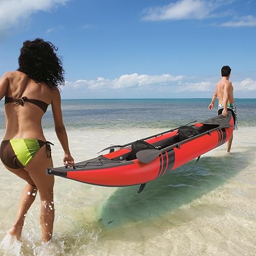Vista 18 de S AFSTAR Kayak inflable, canoa para 2 personas con capacidad de 507 libras, suelo de puntadas, todos los accesorios y bolsa de transporte, kayak