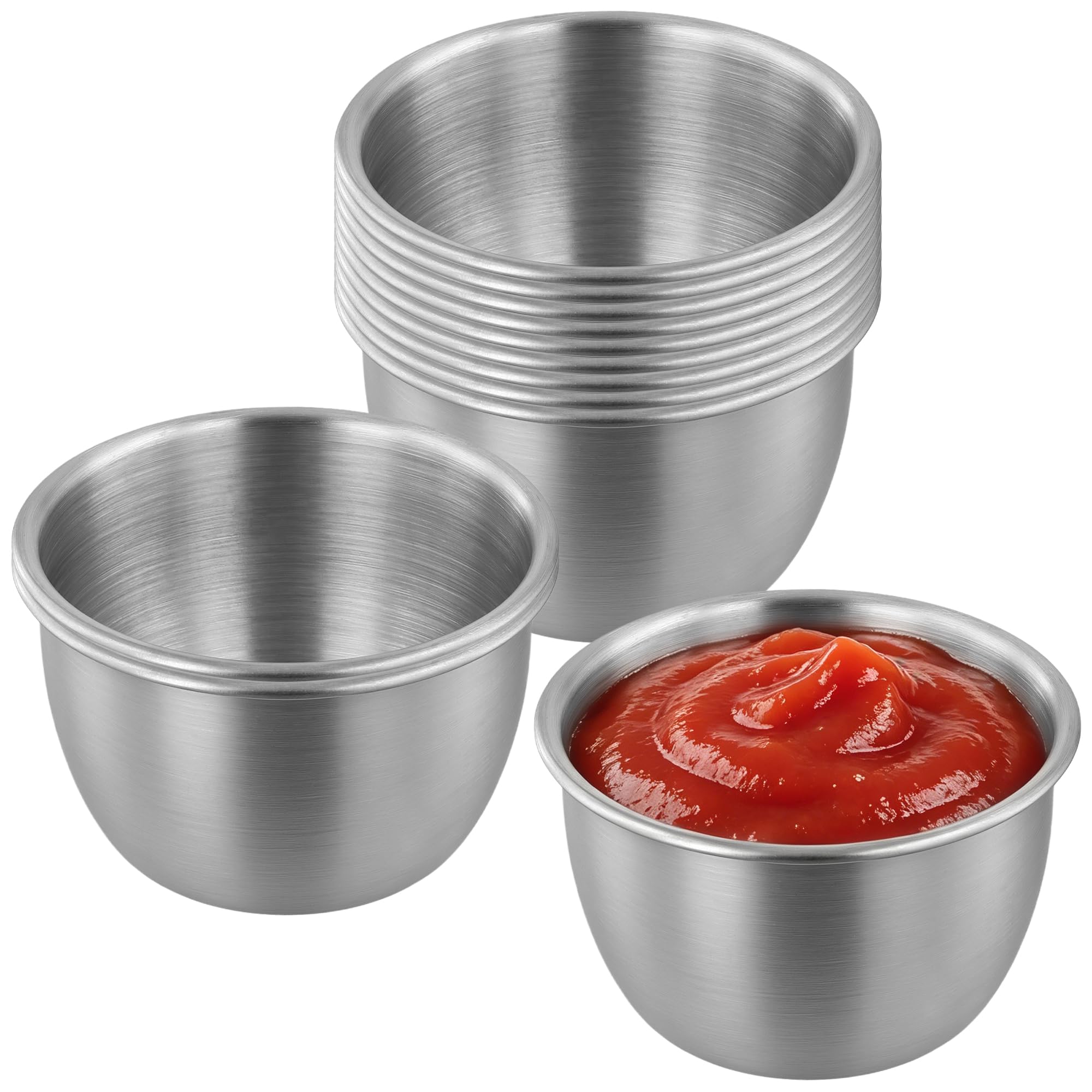 JOIKIT 12 PCS 2.5 oz Stainless Steel Sauce Cup, 75ml Small Condiment Pots for Barbecue, Restaurant, Kitchen