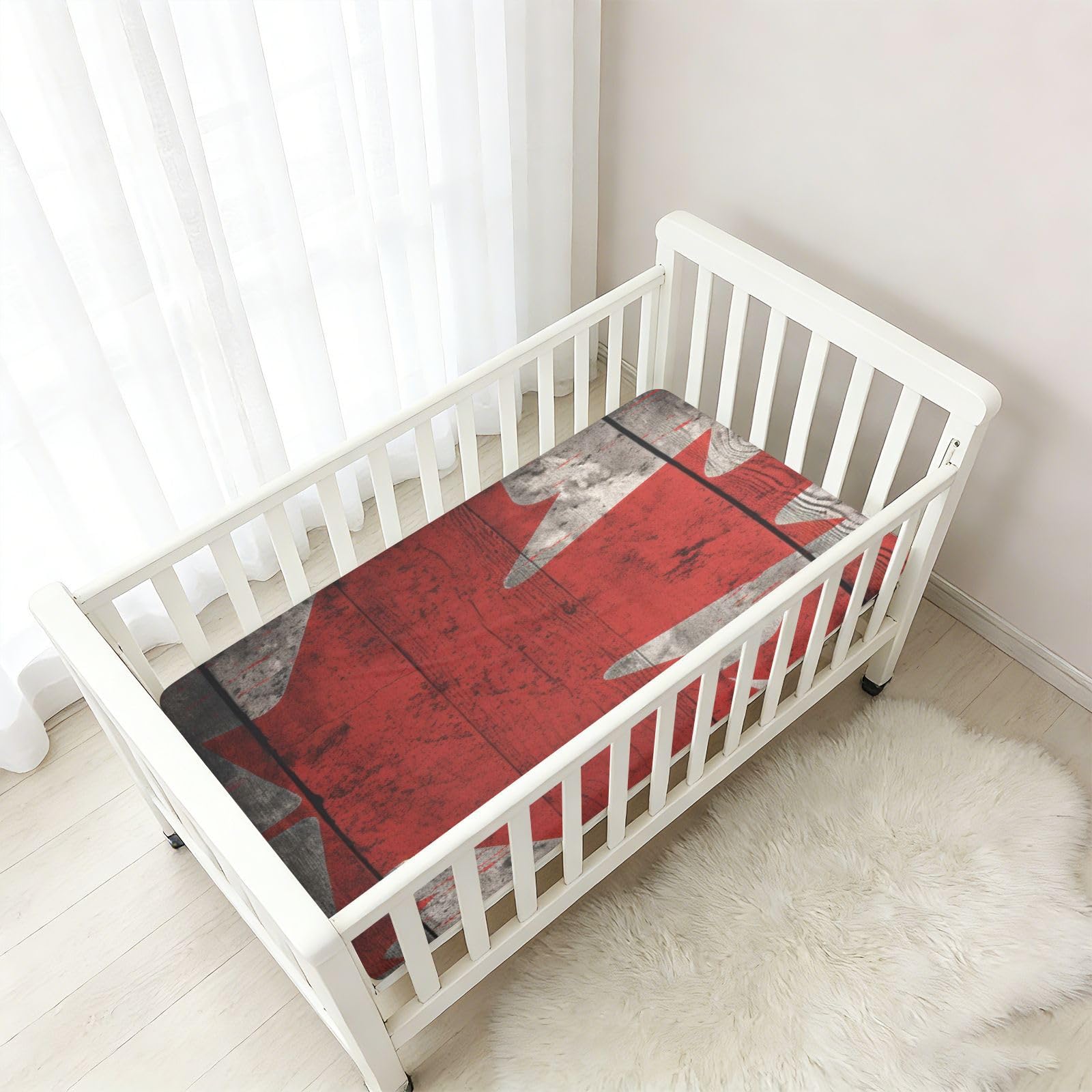 Arte De La Bandera Roja Sábana de Cuna para Niños Pequeños,Sábanas de Algodón Suave para Bebés Aptas para Colchón Corralito