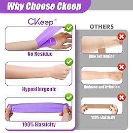CKeep 4 Rolls Kinesiology Tape, Original Cotton Elastic Athletic Tape, 20 Precut 10 Strips Each, Purple, Ideal for Muscle Support & Injury Prevention