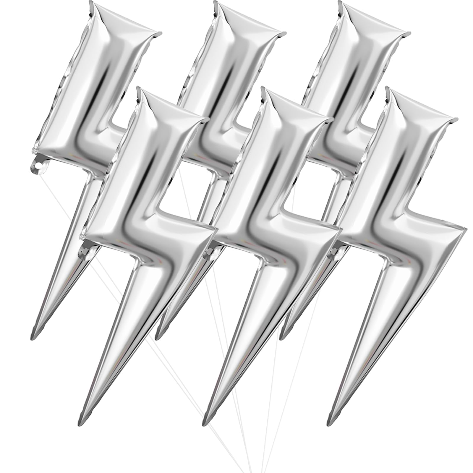 6 Pcs Lightning Balloons 45 Inch Silver Flash Mylar Foil Balloons For Party Thunder Lightning Shape Floatable Balloons For Boys Electric Birthday