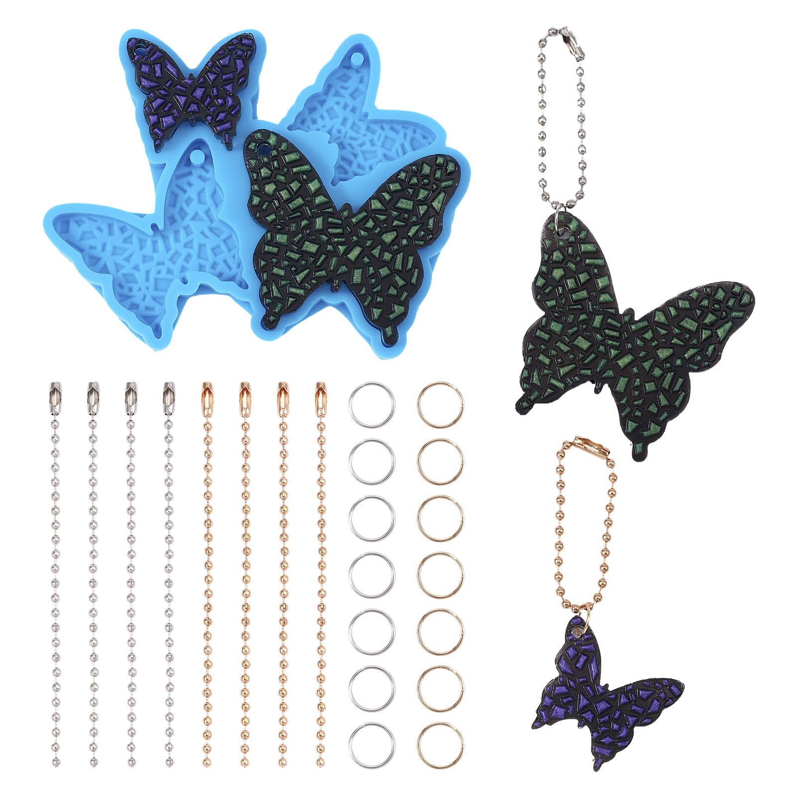 PandaHall 1pc Butterfly Pendant Silicone Molds Fairy Wings Casting Resin Molds with Open Jump Rings Ball Chains for Epoxy Crafts Jewelry Making Deep Sky Blue