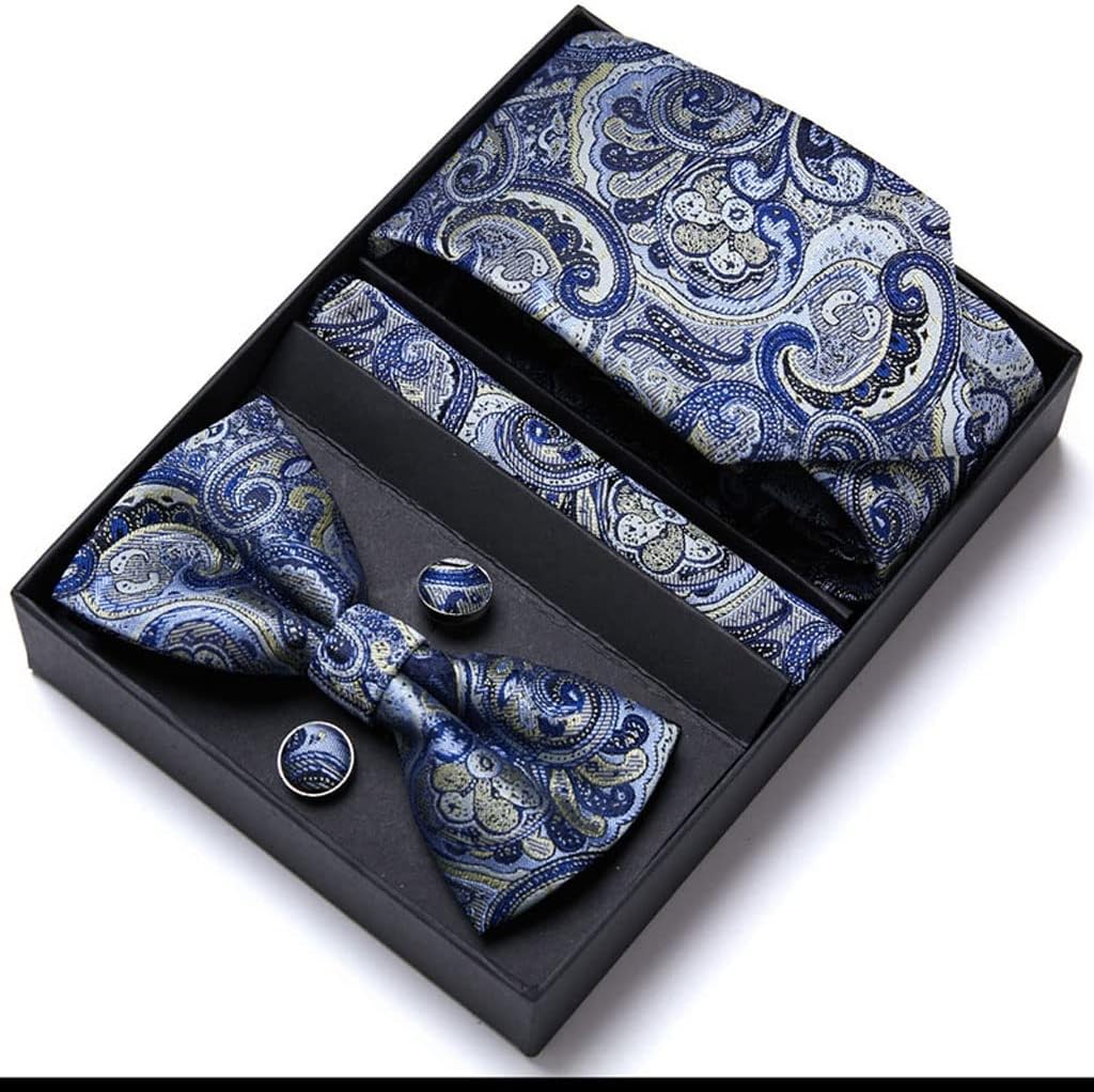Men Bow Tie and Handkerchief Set Bowtie Slim Necktie Gift Boxa