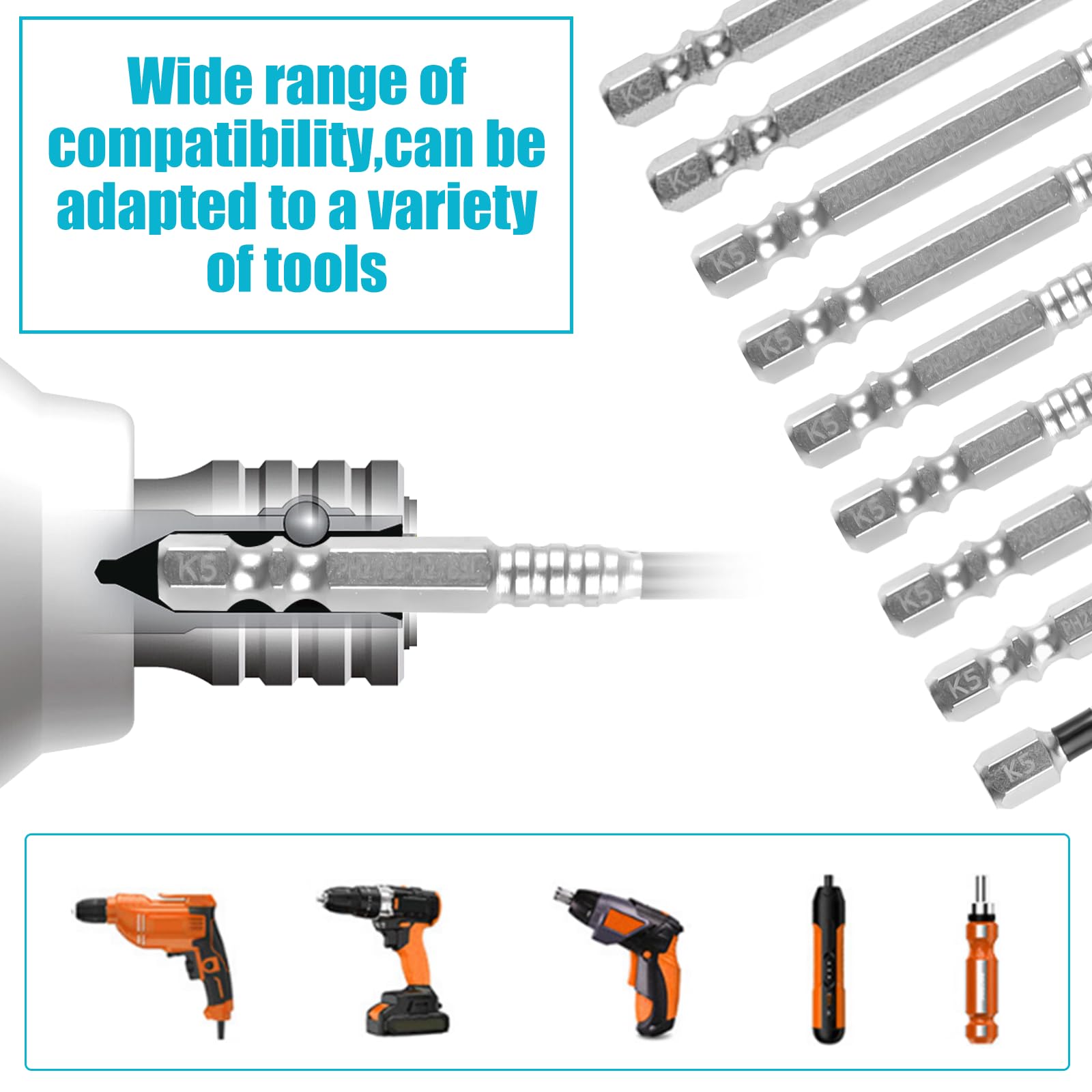 9 Piezas Brocas de Destornillador Magnético,Juego Magnética,Brocas Magnética,25-150mm High Magnetic Screwdriver Drill Bit Set,Juego Phillips Antideslizantes,para Taladros Eléctricos