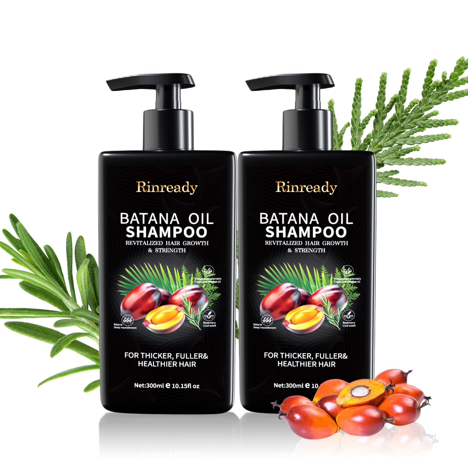 Batana Rosemary Shampoo for Thinning Hair,Biotin Strengthening Shampoo for Men & Women,Nourishing Scalp Care for Fuller Looking,Healthier Hair,Sulfate Free Daily Hair Cleanser 10.15 fl oz,2 Packs 10.15 Fl Oz (Pack of 2)