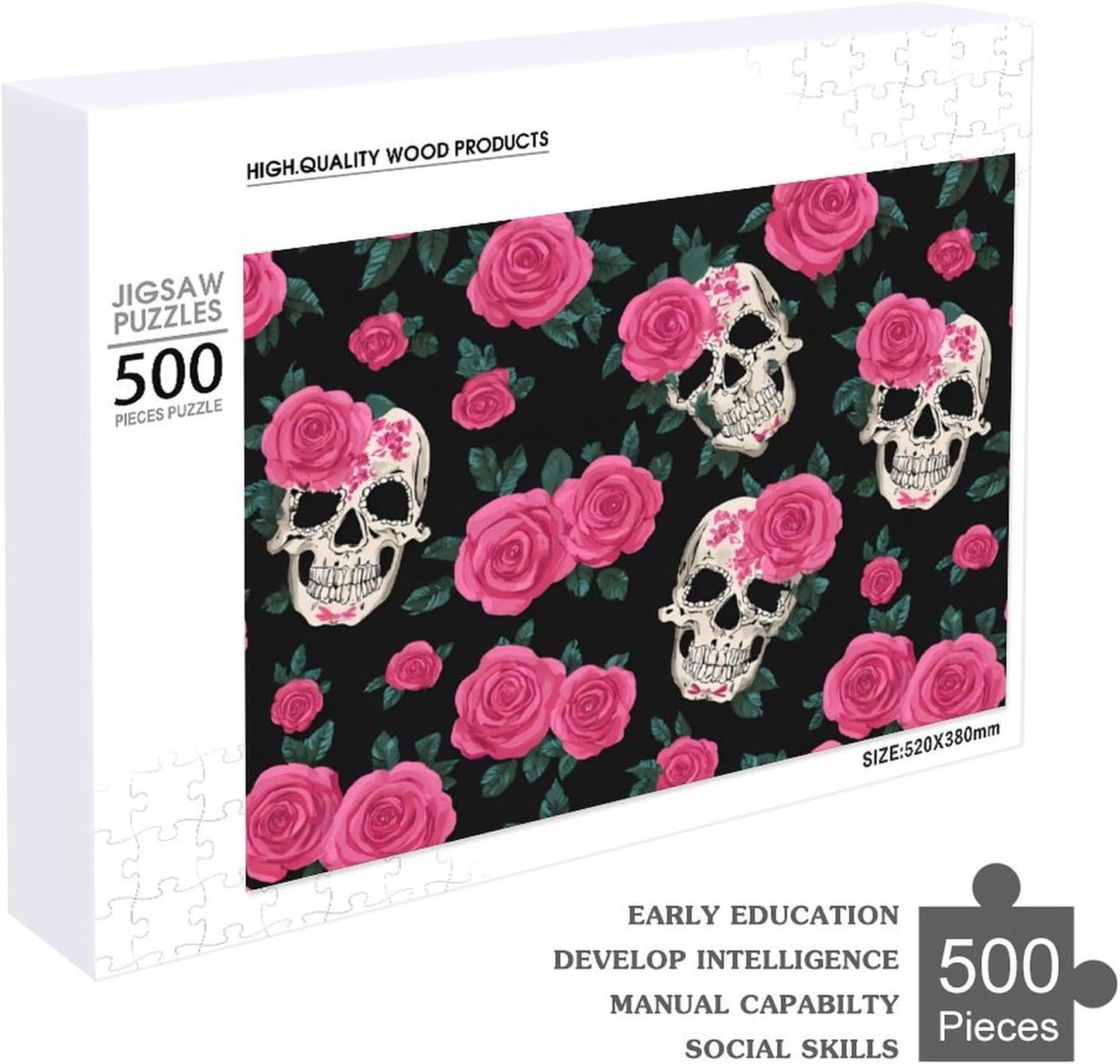 Skull Floral Ghosts Print Puzzles for Adults 500 PCS Wooden Jigsaw Puzzle Wall Decor Christmas