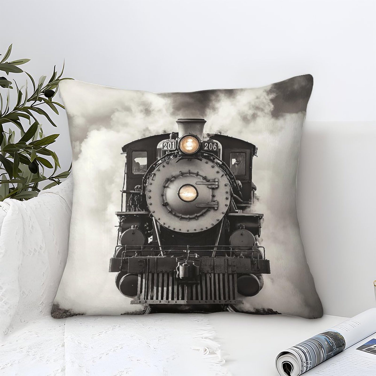 Dafufbw Steam Train-14 Steam Train Cushion Covers 45X45cm, Choochoo Throw Double Printed Pillow Case Steam Train Accent Pillow Covers