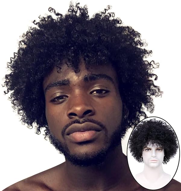 BECUS Peluca Afro de 8 Pulgadas para Hombres Negros, Corta, Rizada y Ensortijada, Cabello Humano, para Hombres Afroamericanos (Espiral Natural Negro #1B) 8 Pulgadas