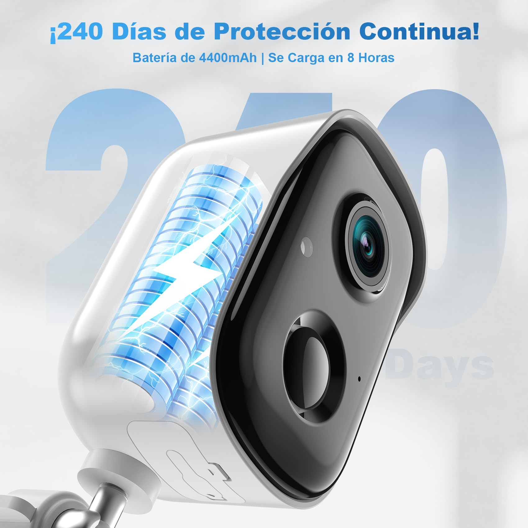 Cámara de Vigilancia Exterior/Interior WiFi - 2K HD, Visión Nocturna, con Batería, Detección de Personas/Vehiculos/Mascotas, Alarma con Luz y Sonido, IP65, Compatible con MicroSD 128GB y Cloud