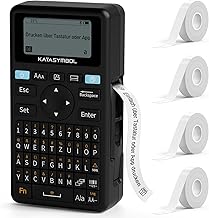 SUPVAN E11 Etikettendrucker mit 4 Rollen Endlos-Etiketten selbstklebend, Deutsches Layout (QWERTZ) Tastatur & Bluetooth (iOS/Android), Geeignet für Schule, Büro & Zuhause, schwarz