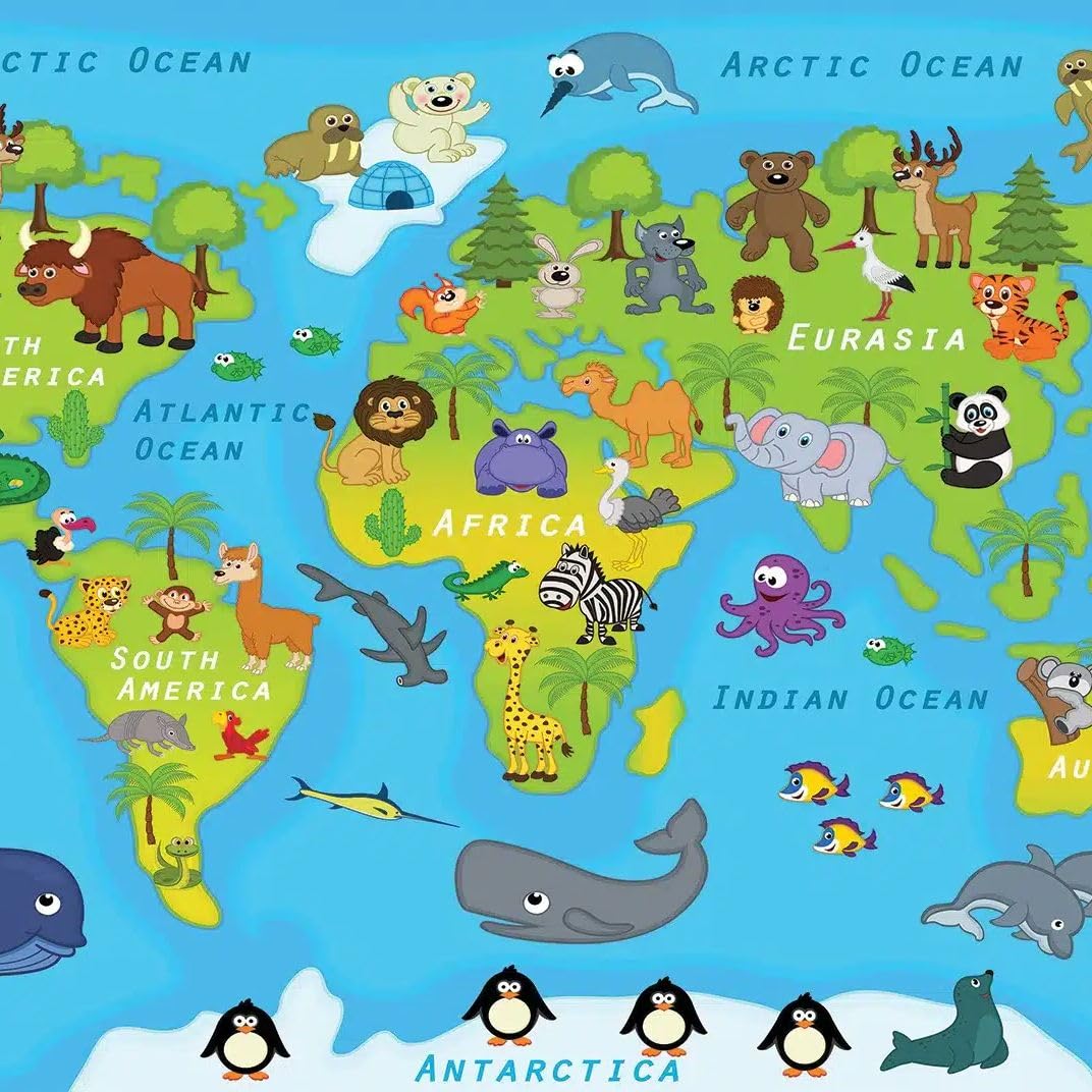 Sanders & Sanders fototapeta mapa świata dla dzieci wielokolorowym 375 x 270 cm