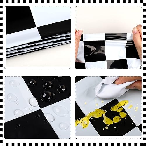 Miniatura 4 de 2 manteles de plástico desechables con diseño de automóvil de carreras, con diseño de bandera a cuadros negros, mantel rectangular para niños,
