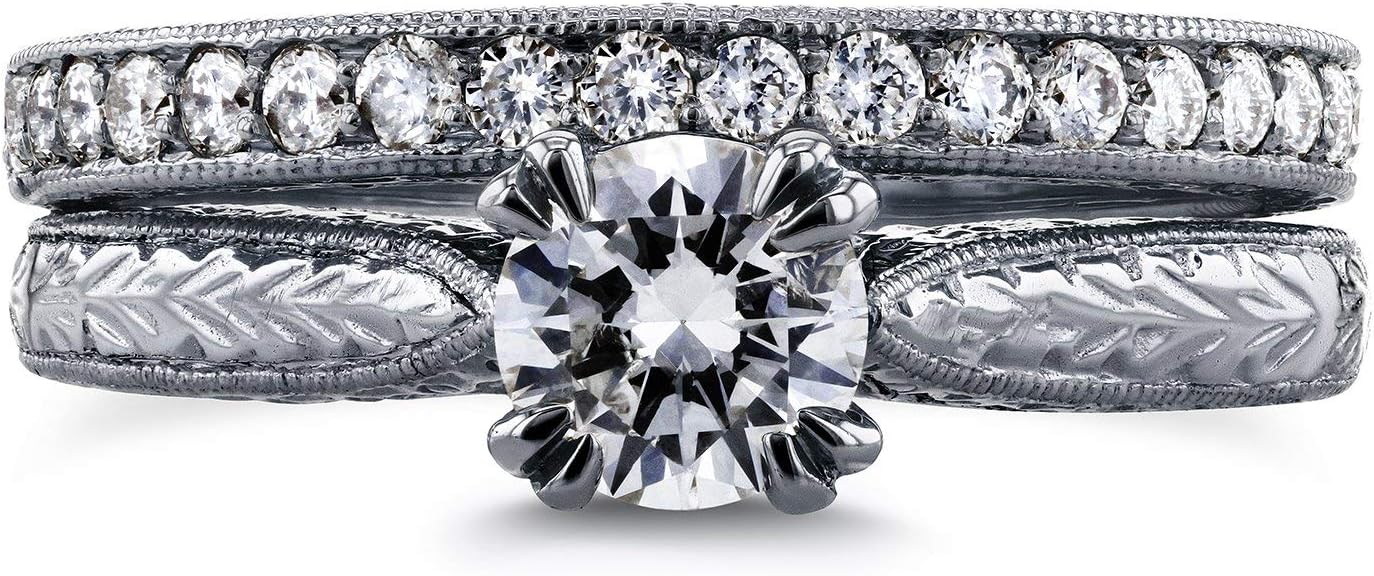 Kobelli Round-cut Diamond Vintage Style Bridal Rings Set 7/8 Carat (ctw) in 14k White Gold