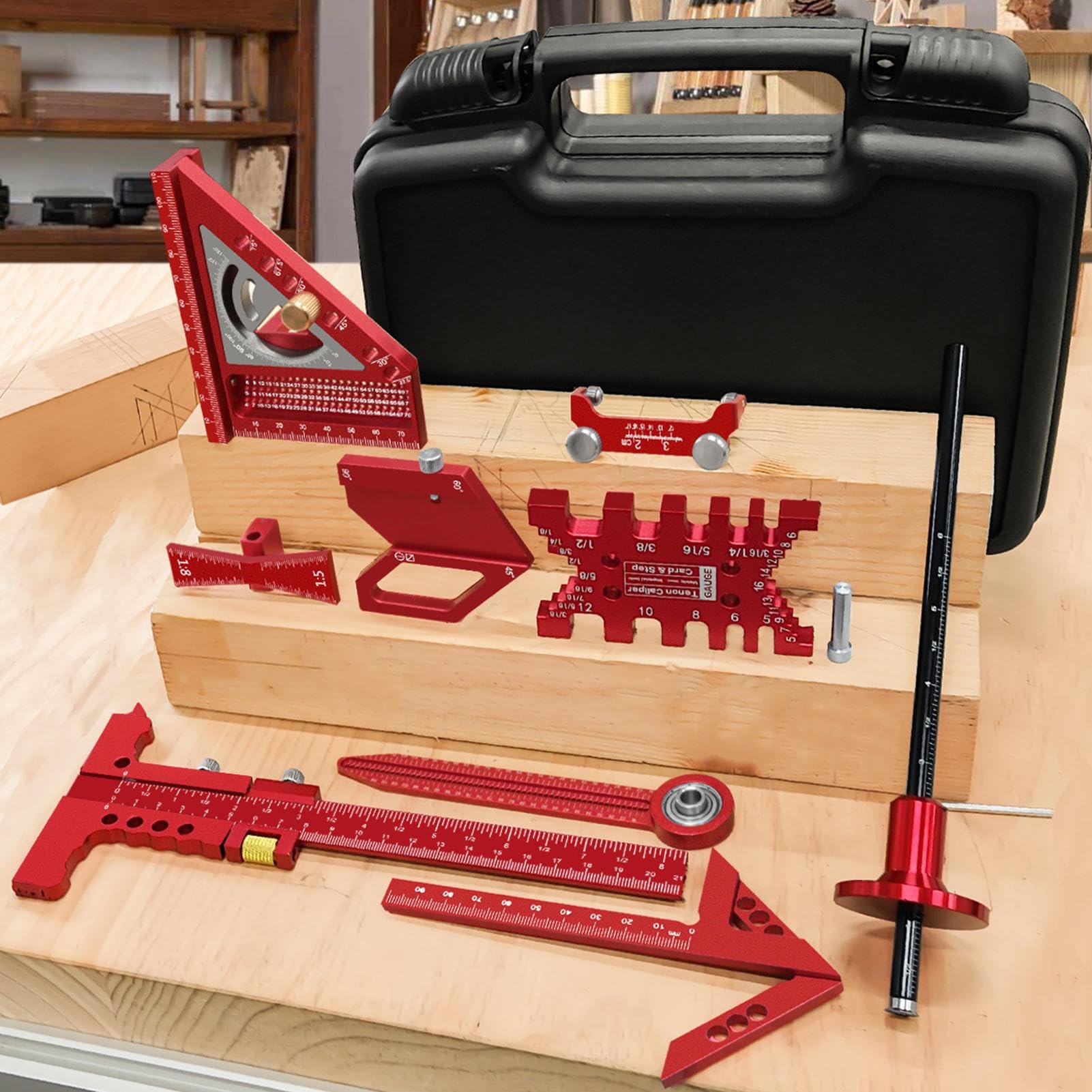 Équerre de Menuiserie Set de 10 Outils de Mesure pour la Menuiserie | Kit D'équerre Pour Toiture Et Chevrons pour le Plancher, le Garage, les Travaux Extérieurs, la Menuiserie, la Construction