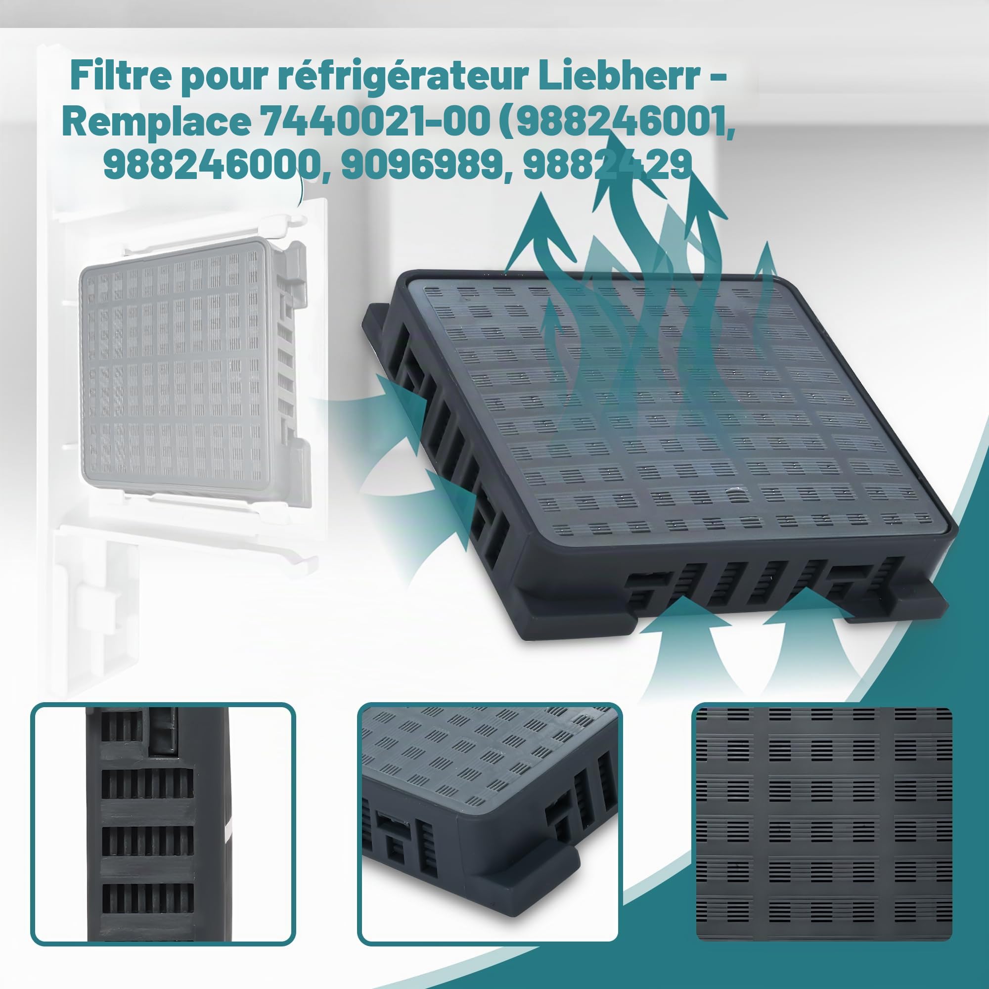 Lot de 2 filtres à charbon actif pour réfrigérateurs Liebherr 9096989 9882460 9882429 988246000 Filtre à air pour réfrigérateur Liebherr Fresh Air Filter 7440021-00