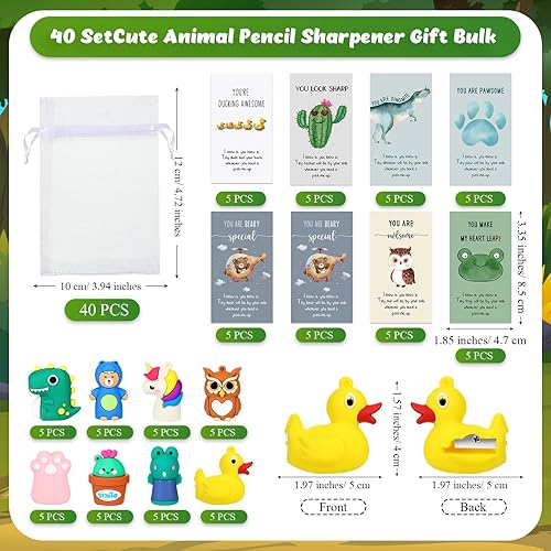 Miniatura 2 de Fulmoon Mini sacapuntas inspiradores para estudiantes, sacapuntas de animales de dibujos animados, tarjetas inspiradoras de juego de palabras,