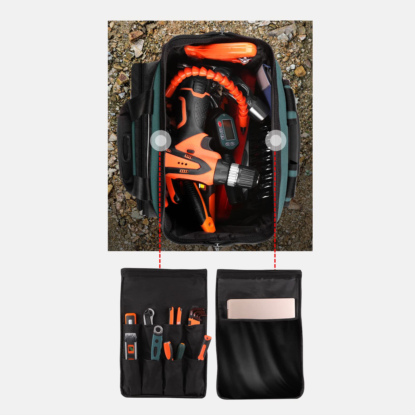 Cocoarm Cocoarm Plecak na Narzędzia z Tkaniny Oxford z Wyściełanymi Paskami, Wielokomorowy o Dużej Pojemności dla Elektryków (48 cm / 18,9 cala wysokości) (48 cm / 18,9 cala wysokości)