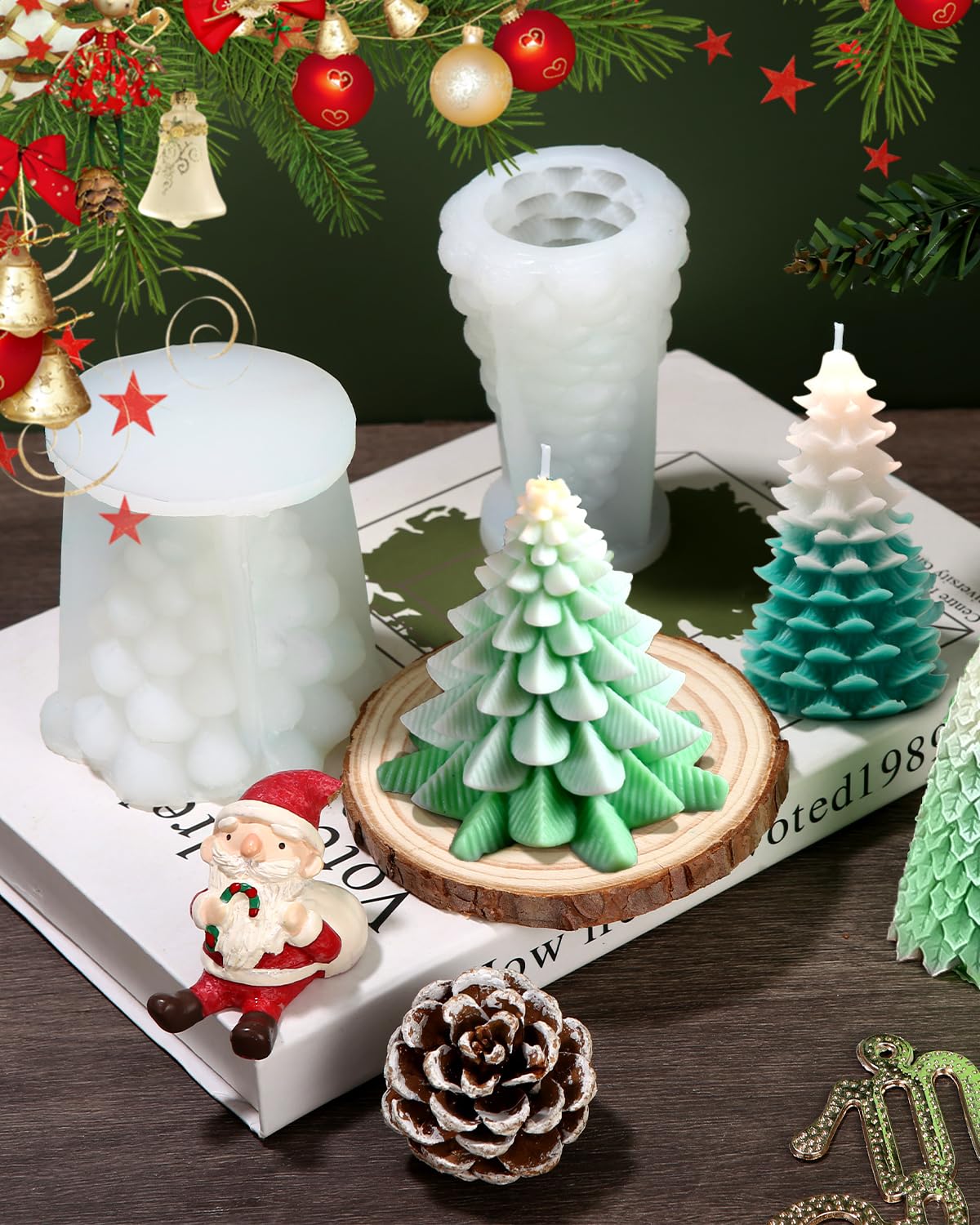 TOPYS Lot De 4 Moules En Silicone 3D En Forme D'arbre De Noël Pour La Fabrication De Bougies Parfumées Faites à La Main, Savon, Bombes De Bain