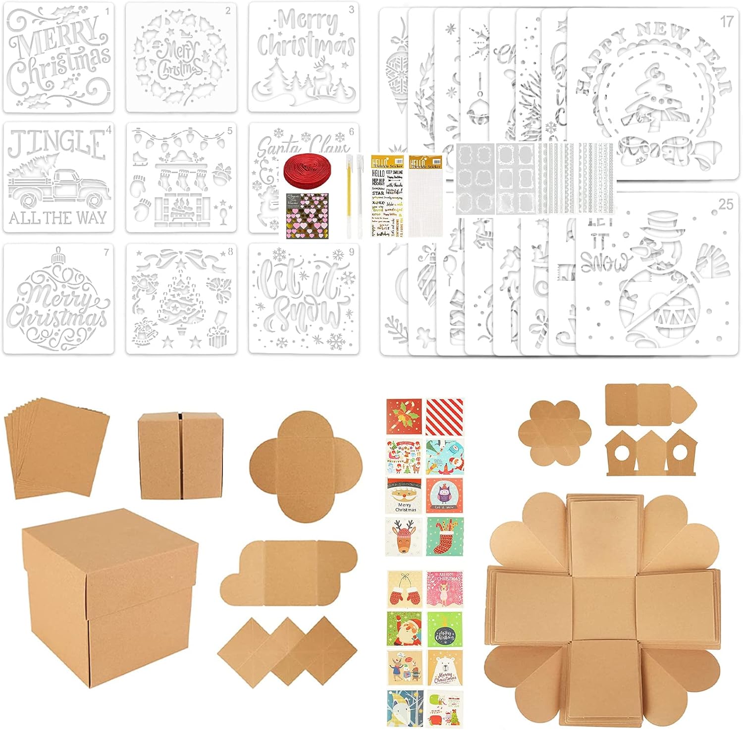 Koogel 25PCS Christmas Painting Stencils and 47PCS