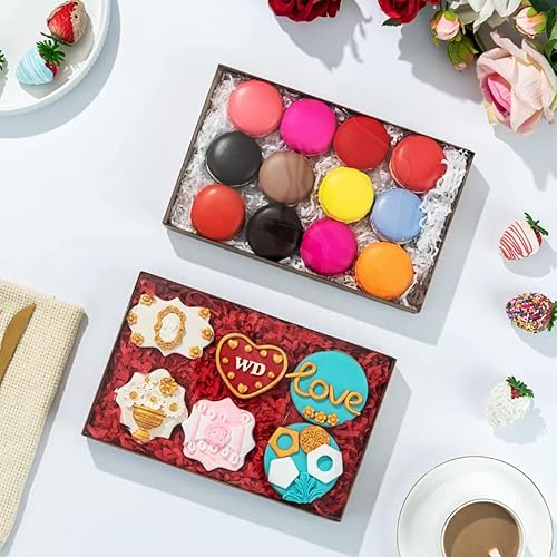 Miniatura 2 de RomanticBaking Paquete de 24 Cajas de Galletas de 9 12" x 6" x 1 14" en Oro Cajas de Macarrón para 12 Cajas de Panadería Transparentes Cajas de