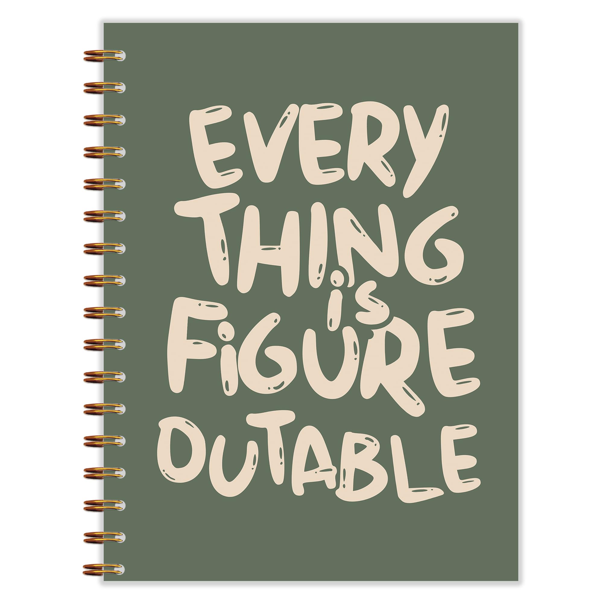 Qnhij Everything is Figureoutable Green Spiral Notebook 5.5x8.3, Inspirational Motivational Notebook, Motivational Positive Journals for Women,