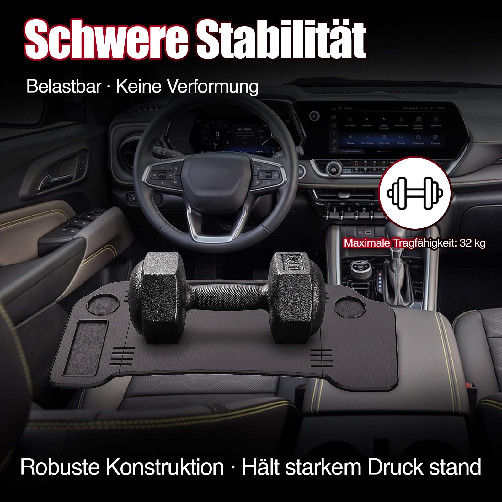 Klappbarer Autotisch Mit Getränkehalter, Dreiteilig Klappbar, Hohe Belastbarkeit, Geeignet Für Den Fahrer- Und Beifahrersitz, Ideal Zum Arbeiten Und Essen