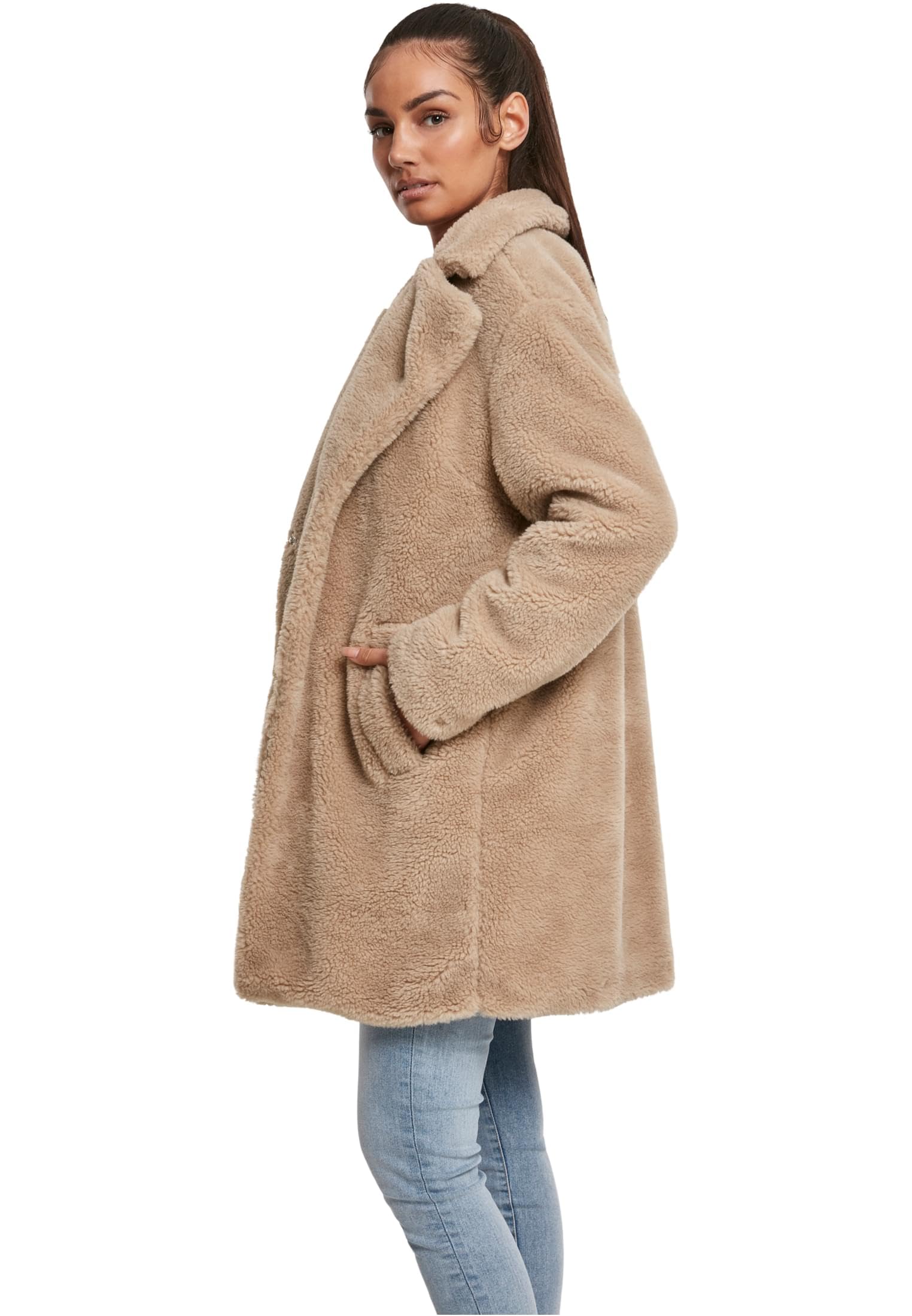 Urban Classics Damen Winter Jacke Ladies Oversized Sherpa Coat Jacket, Mantel mit Haken & Ösen-Verschluss, Größe XS bis 5XL